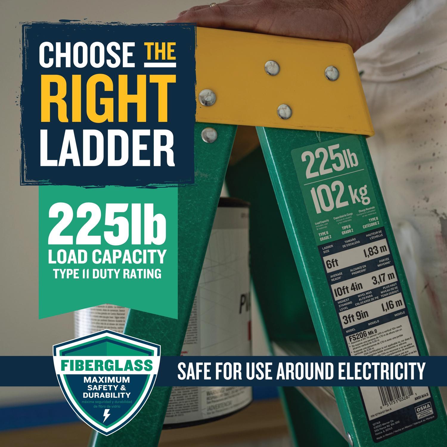 Werner 8 ft. H Fiberglass Step Ladder Type II 225 lb. capacity