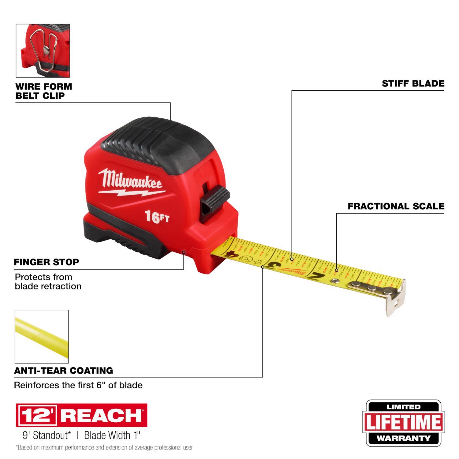 Milwaukee 16 ft. L X 1.92 in. W Compact Tape Measure 1 pk