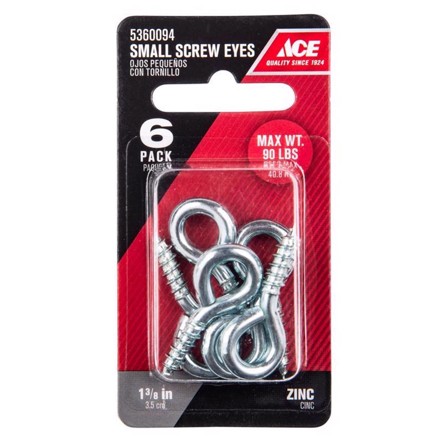Ace 3/16 in. D X 1-3/8 in. L Zinc-Plated Steel Screw Eye 90 lb. cap. 6 pk