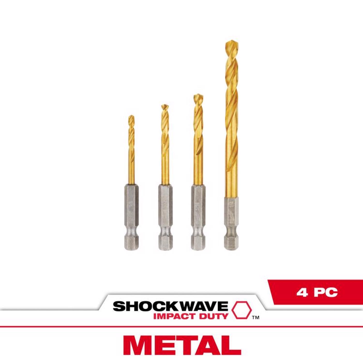Milwaukee Shockwave 1/4 in. Titanium Red Helix Impact Drilling Set Hex Shank 4 pc