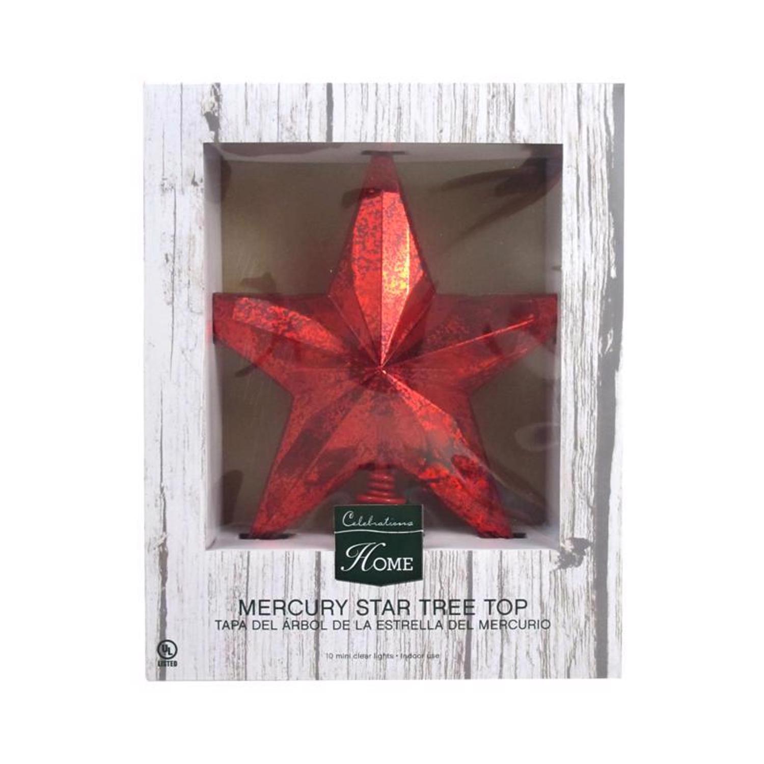 Celebrations Incandescent Assorted Mercury Star Tree Topper 10 in.