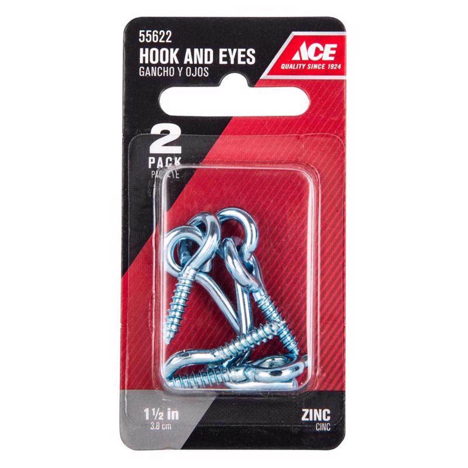 Ace Small Zinc-Plated Silver Steel 1.5 in. L Hook and Eye 2 pk