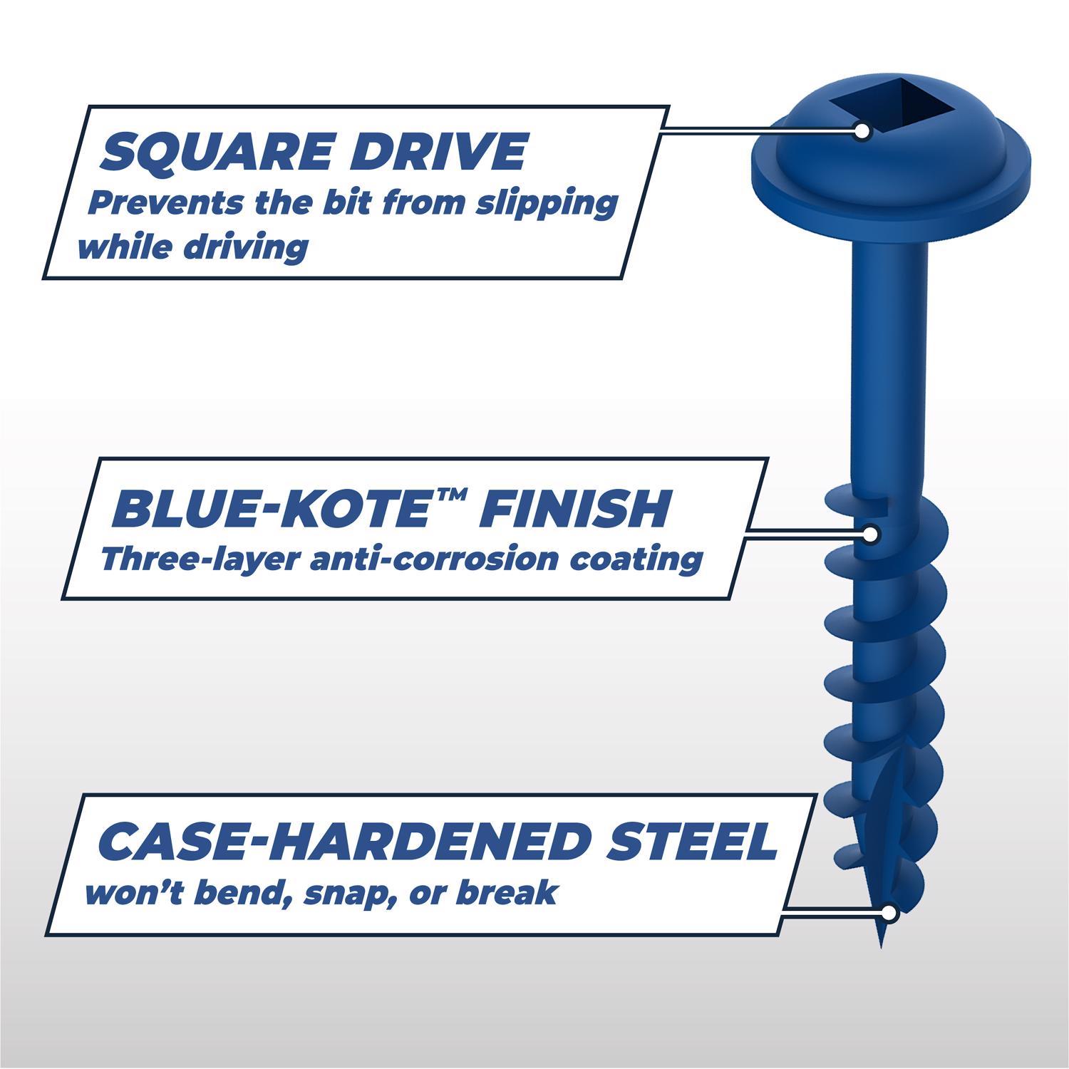 Kreg No. 8 X 2-1/2 in. L Square Blue-Kote Coarse Pocket-Hole Screw 250 pk