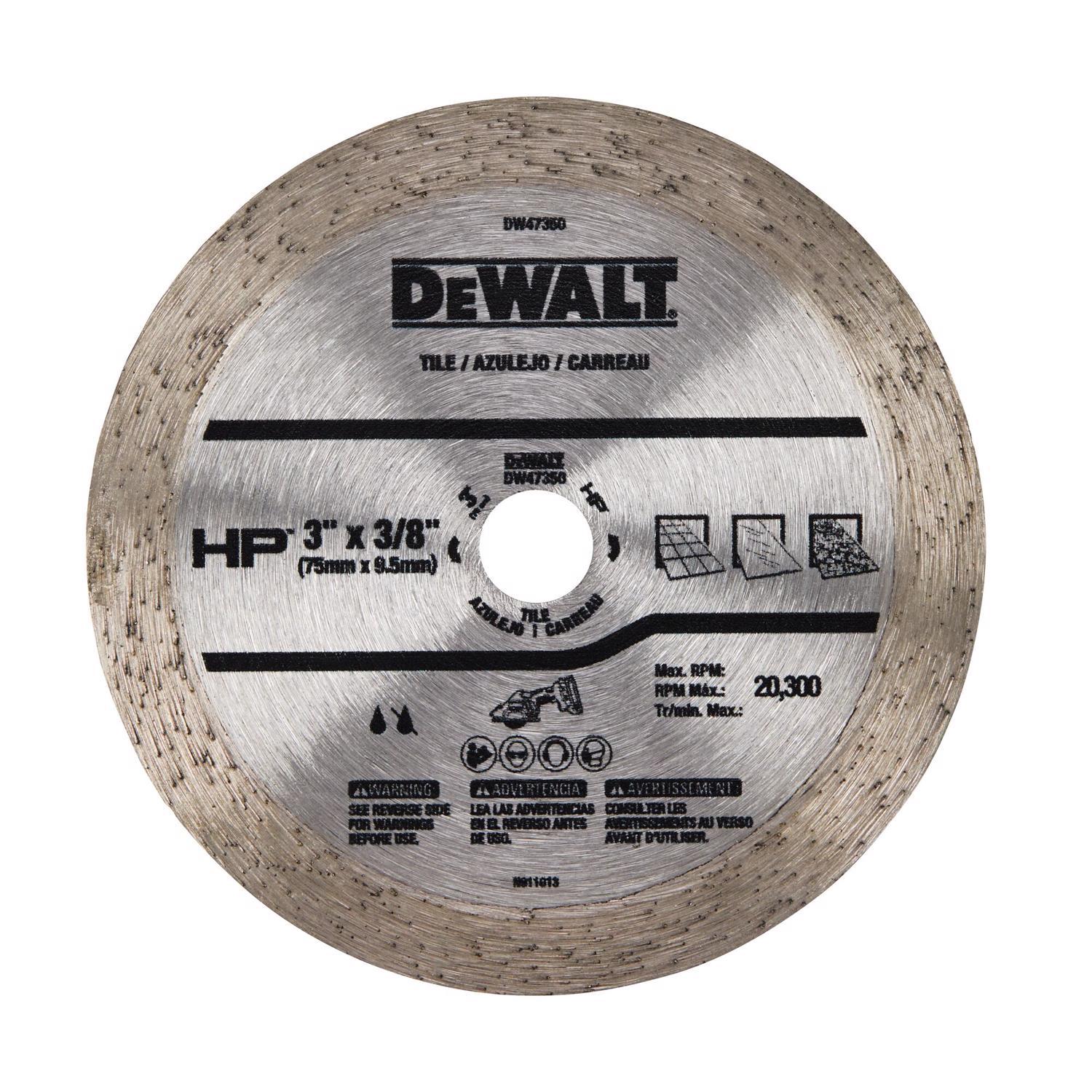 DeWalt 3 in. D X 3/8 in. X 0.2 in. thick Diamond/Metal Continuous HP Tile Blade 1 pk