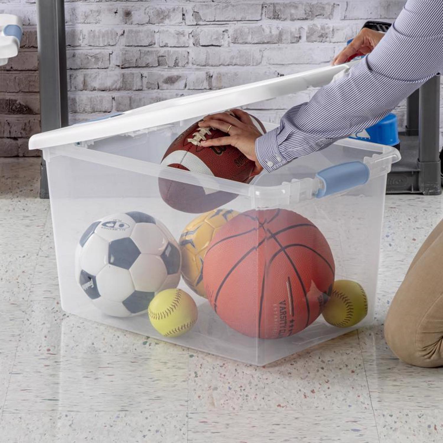 Sterilite 64 qt Clear/White Latch Storage Box 13-1/2 in. H X 23-3/4 in. W X 16 in. D Stackable