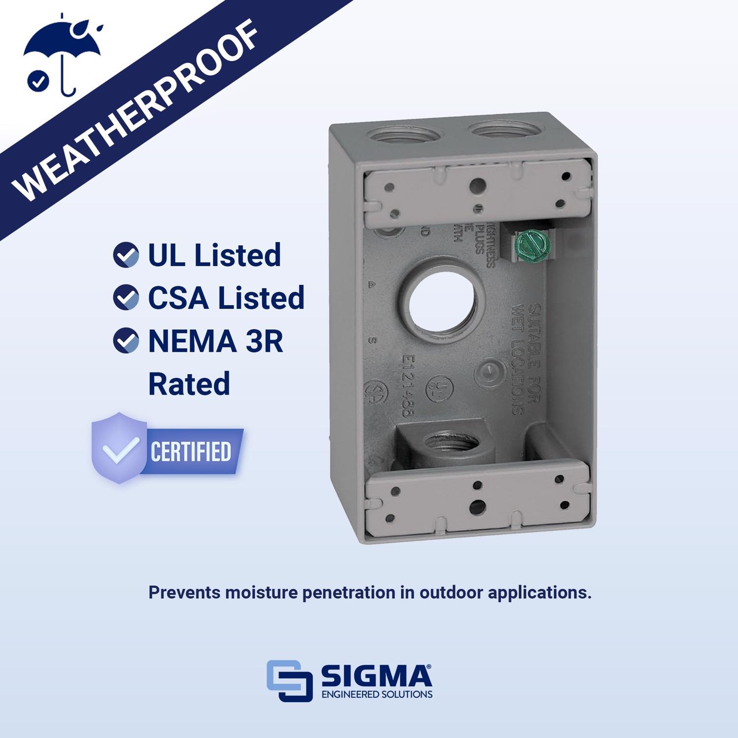 Sigma Engineered Solutions New Work 18.3 cu in Rectangle Die-Cast Metal Weatherproof Box Gray