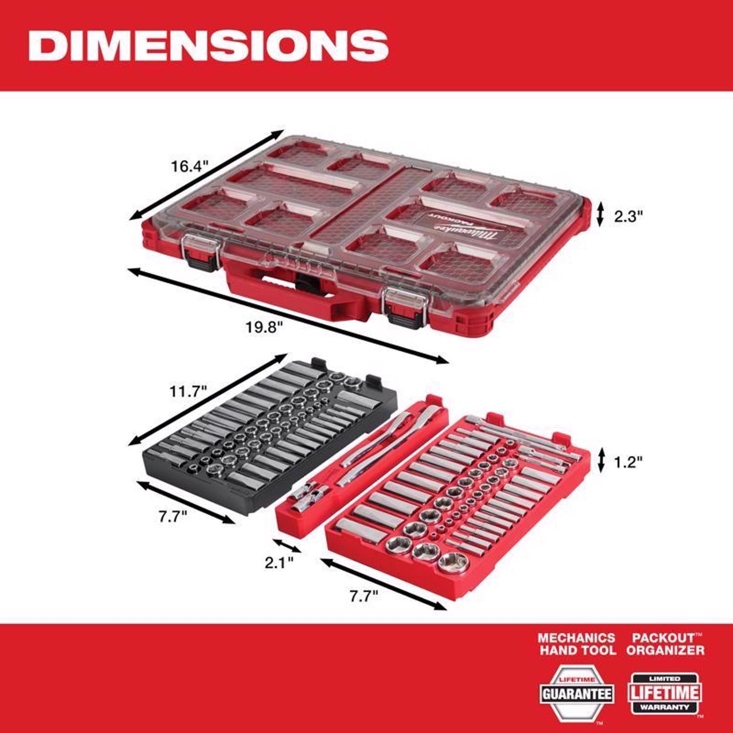 Milwaukee Packout 1/4 and 3/8 in. drive Metric and SAE Ratchet and Socket Set 90 teeth