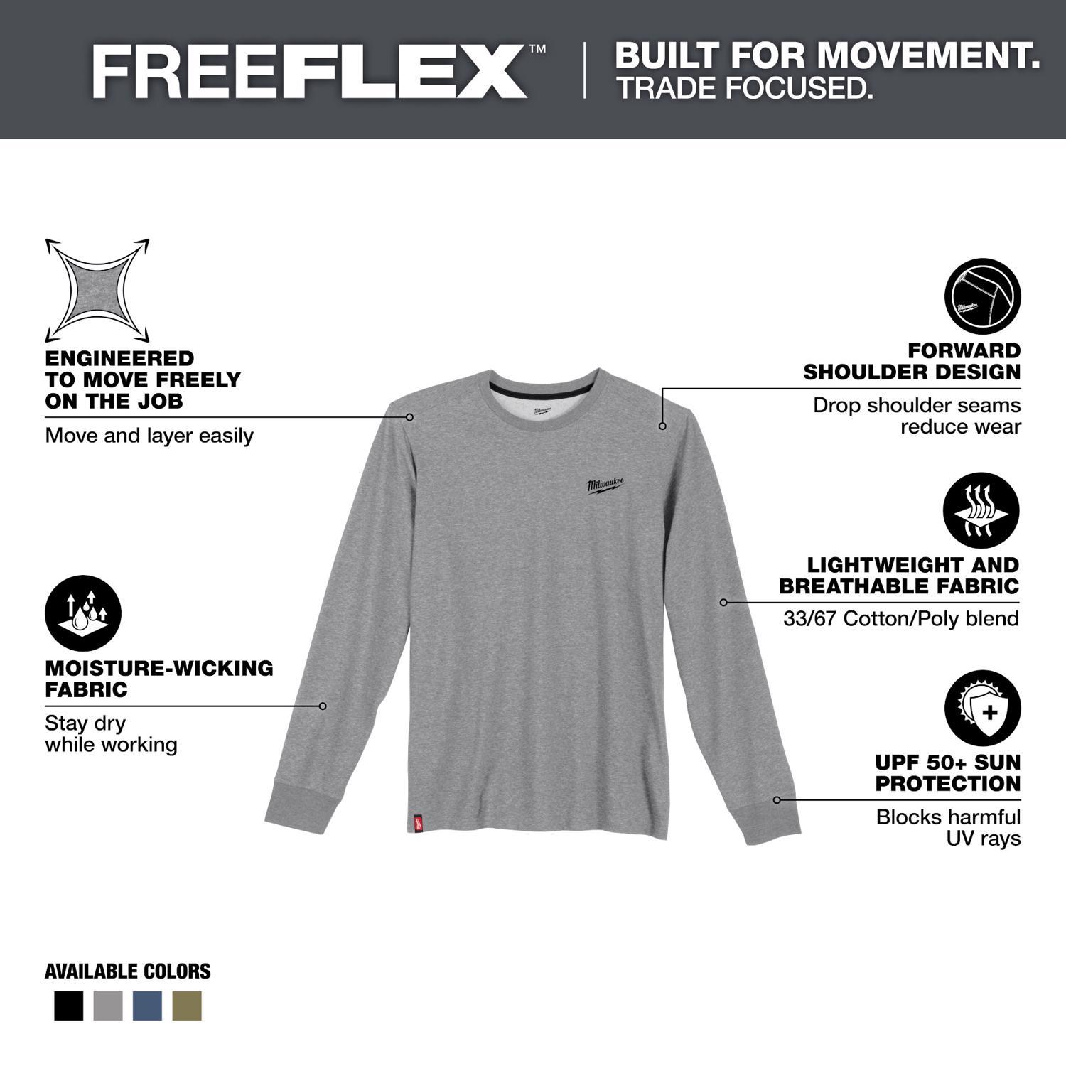 Milwaukee XXL Long Sleeve Men's Crew Neck Gray Hybrid Work Tee Shirt