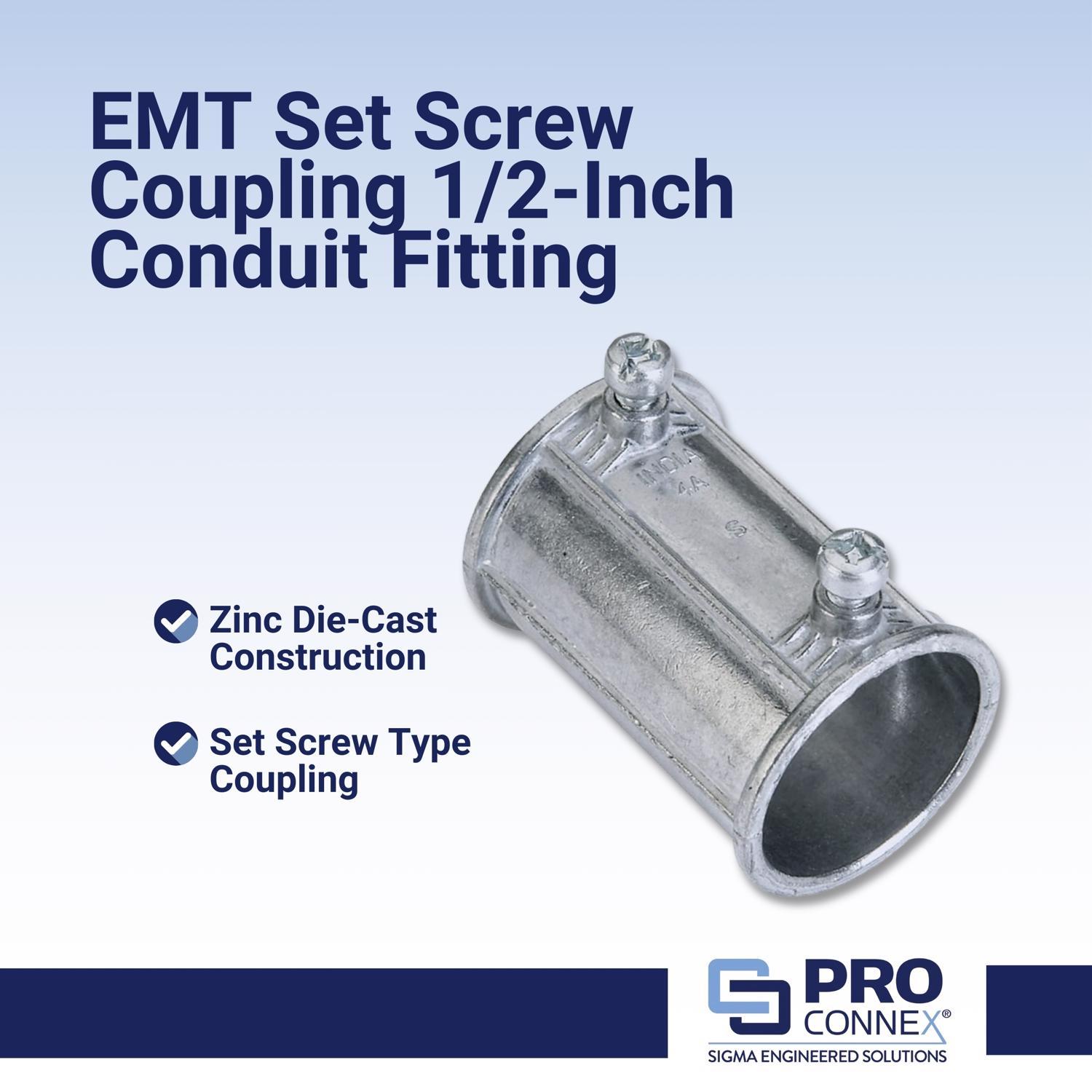 Sigma Engineered Solutions ProConnex 1/2 in. D Die-Cast Zinc Set Screw Coupling For EMT 50 pk