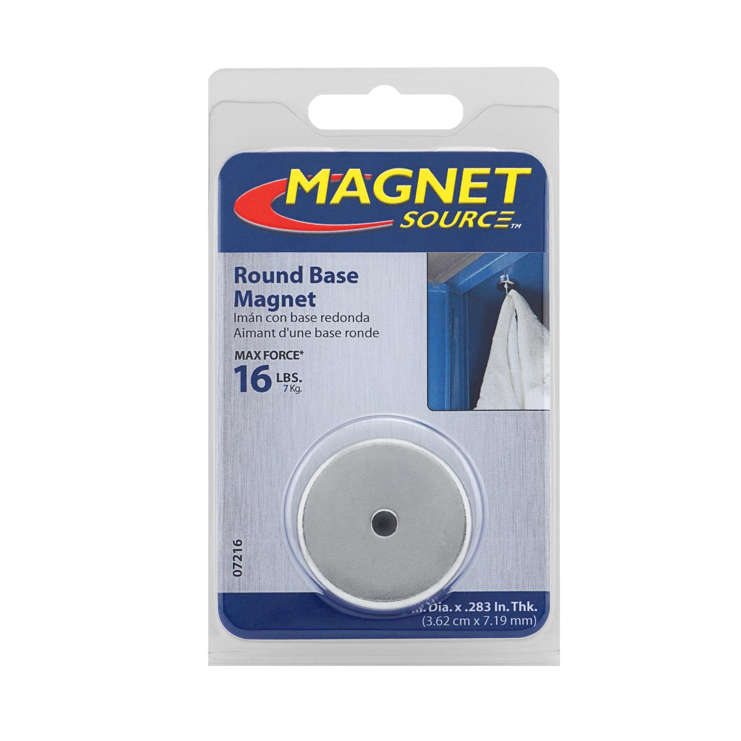 Magnet Source.283 in. L X 1.42 in. W Silver Round Base Magnet 16 lb. pull 1 pc