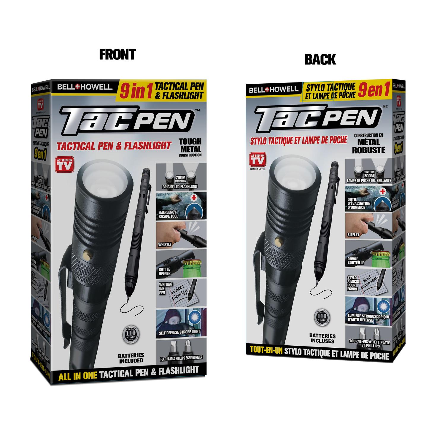 Bell & Howell Tac Pen Black Retractable Tactical Pen w/Flashlight 1 pk
