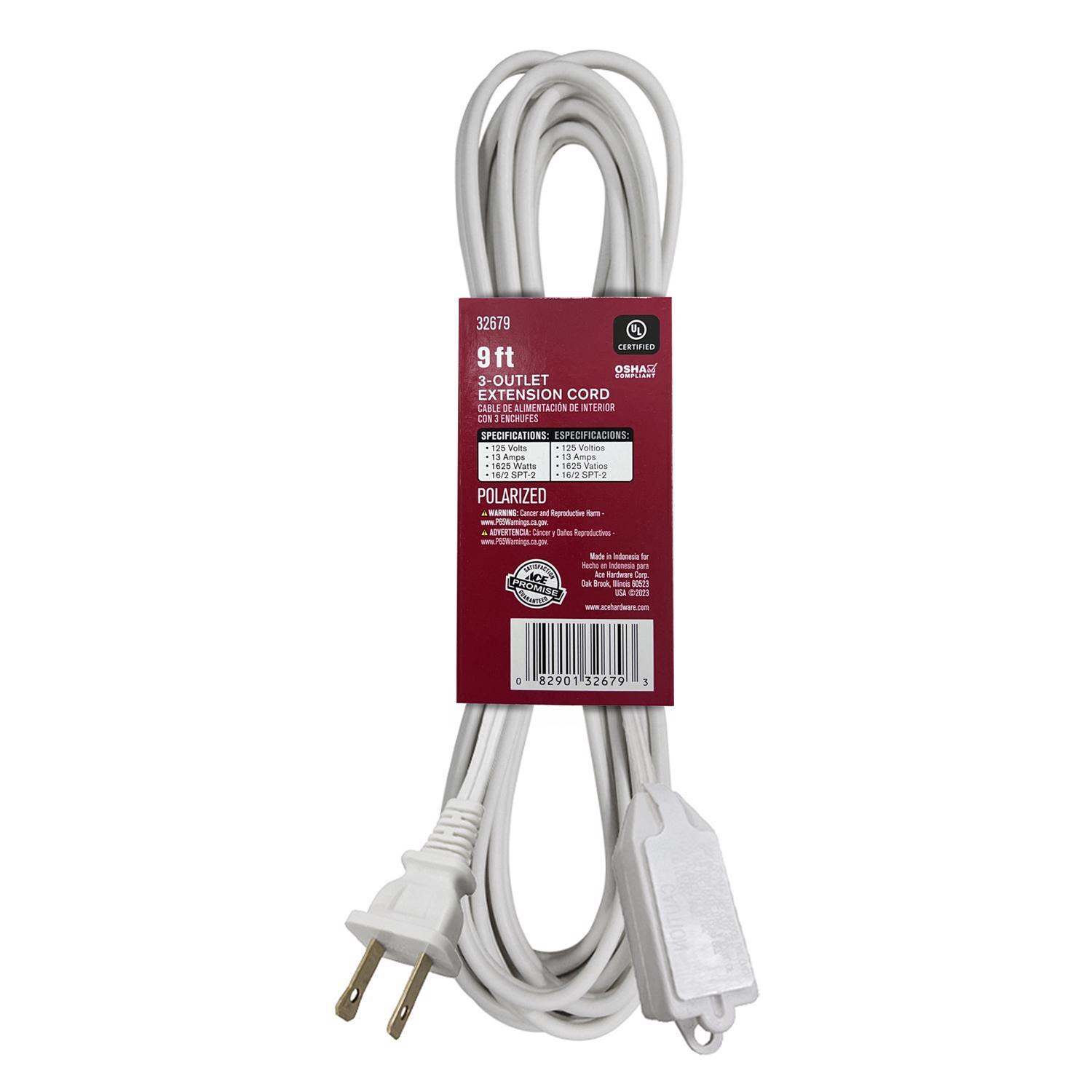 Ace Indoor 9 ft. L White Extension Cord 16/2 SPT-2