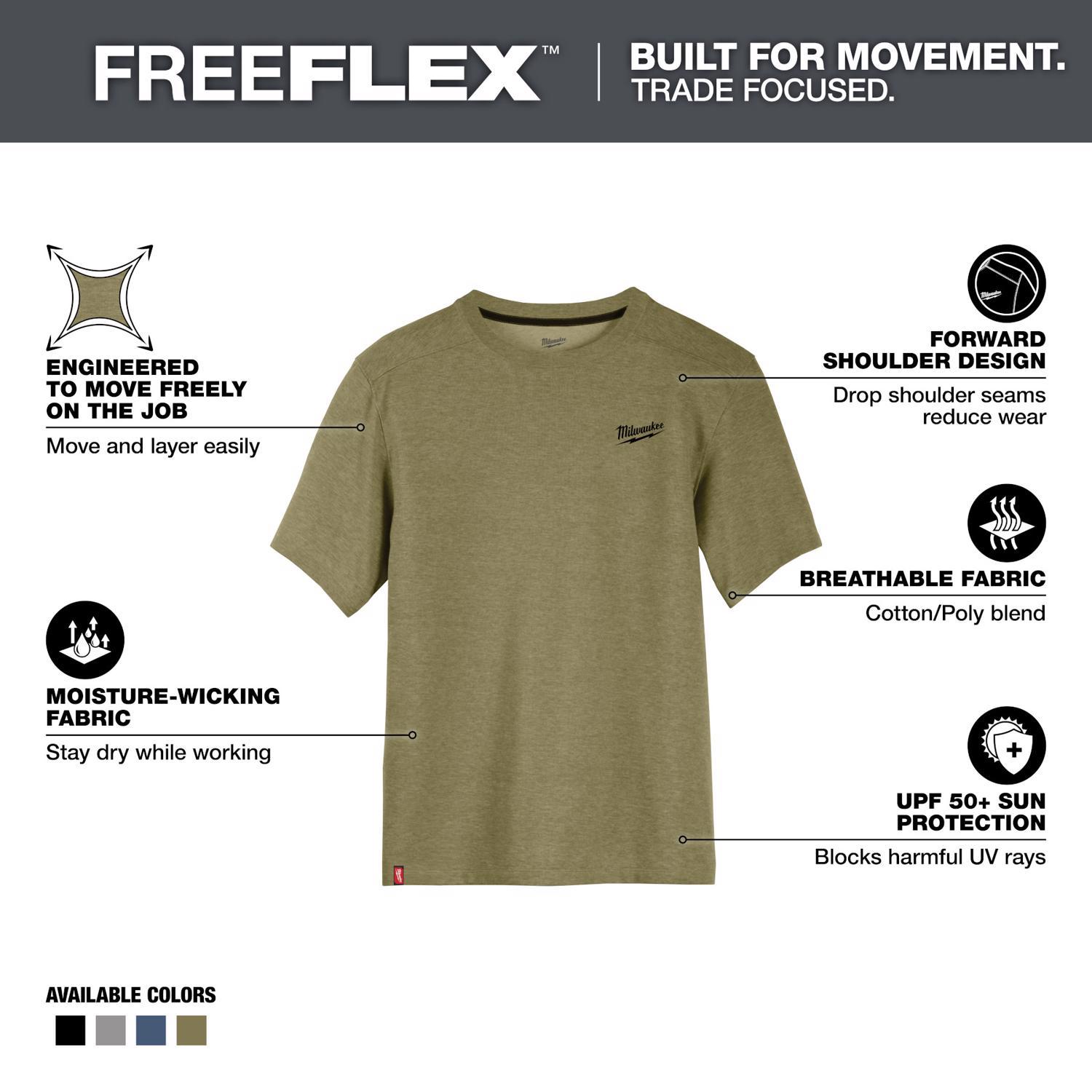 Milwaukee XXL Short Sleeve Men's Crew Neck Green Hybrid Work Tee Shirt