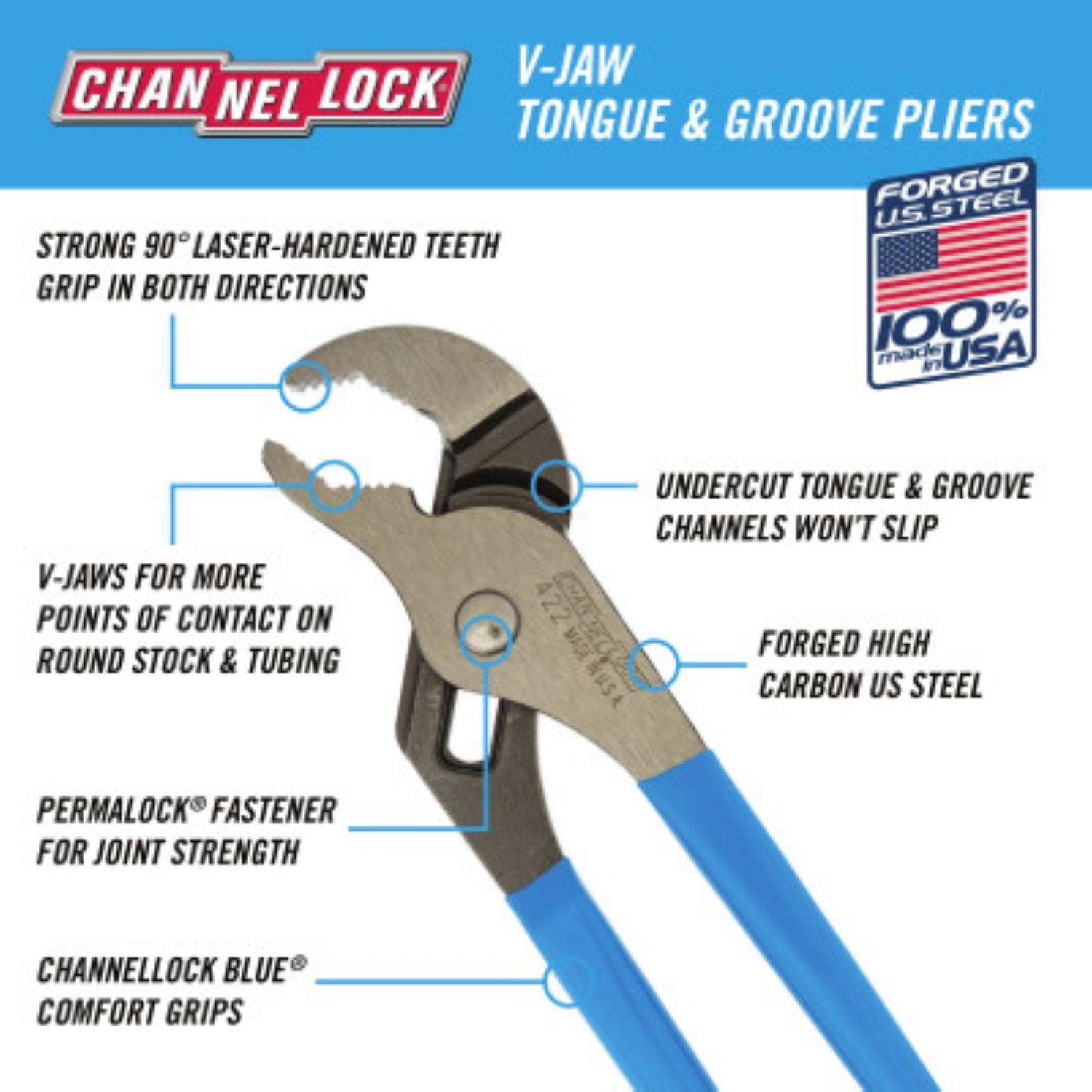 Channellock 12 in. Steel V-Jaw Tongue and Groove Pliers