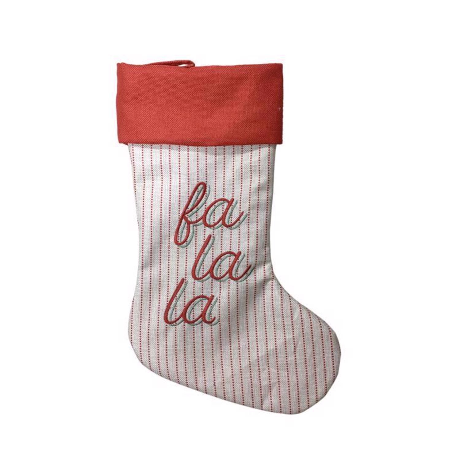 Celebrations Home Ivory and Red Fa-la-la Christmas Stocking 18 in.