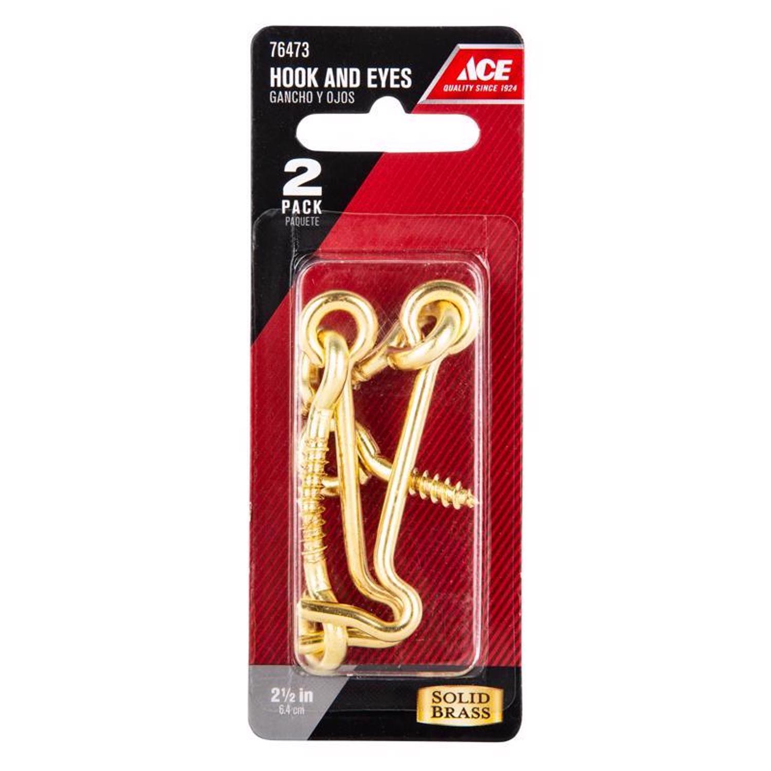 Ace Small Polished Brass Green Brass 2.5 in. L Hook and Eye 2 pk