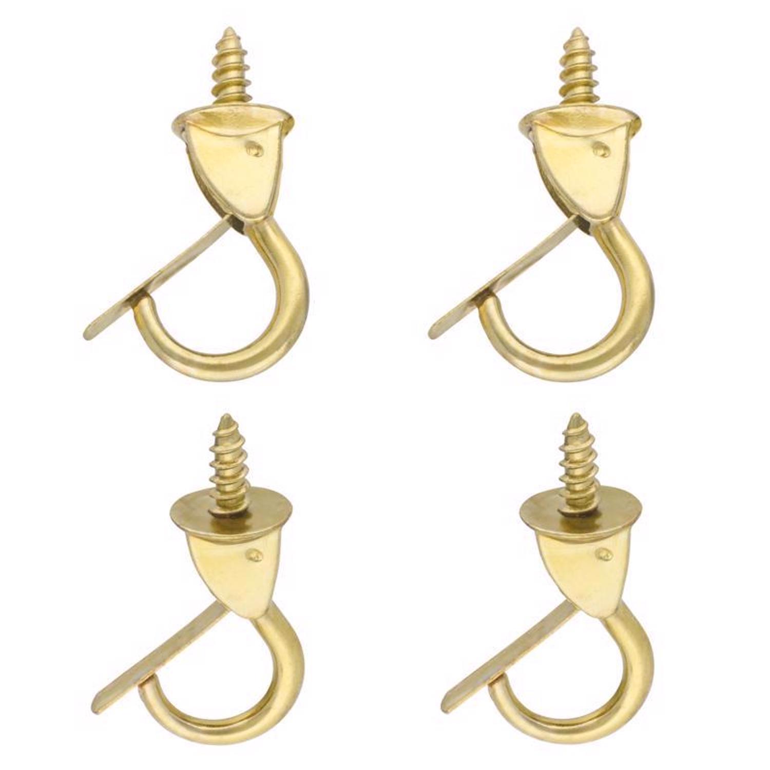 Ace Medium Bright Brass Gold Zinc 1 in. L Safety Cup Hook 10 lb 4 pk