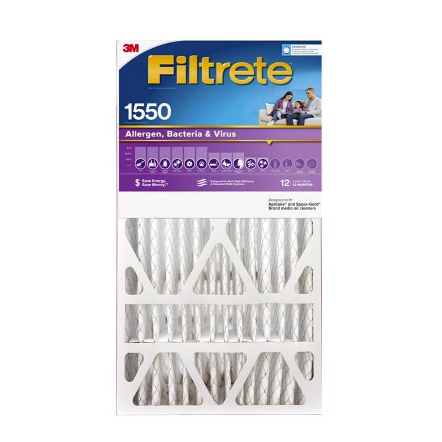Filtrete 16 in. W X 25 in. H X 4-5/16 in. Polyester 1550 MPR Pleated Allergen Air Filter 1 pk