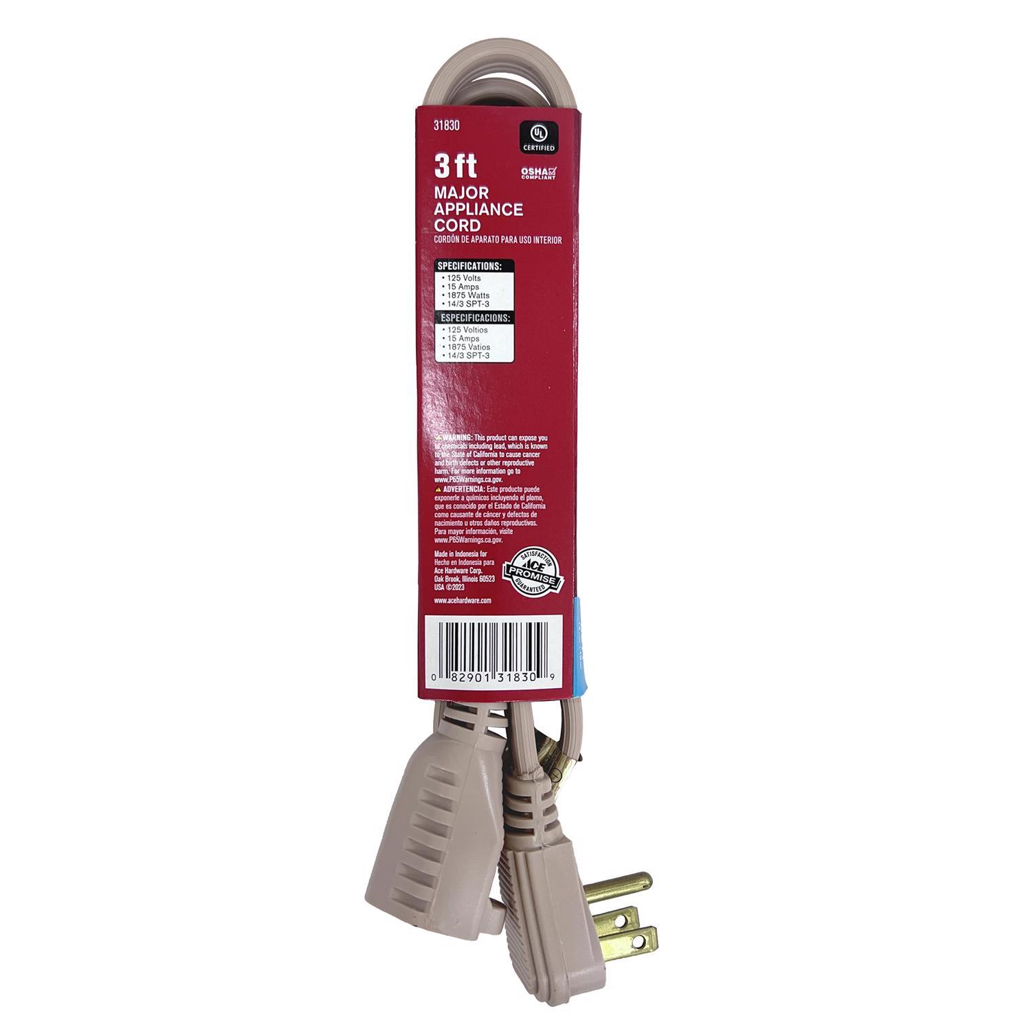 Ace 14/3 SPT-3 125 V 3 ft. L Appliance Cord