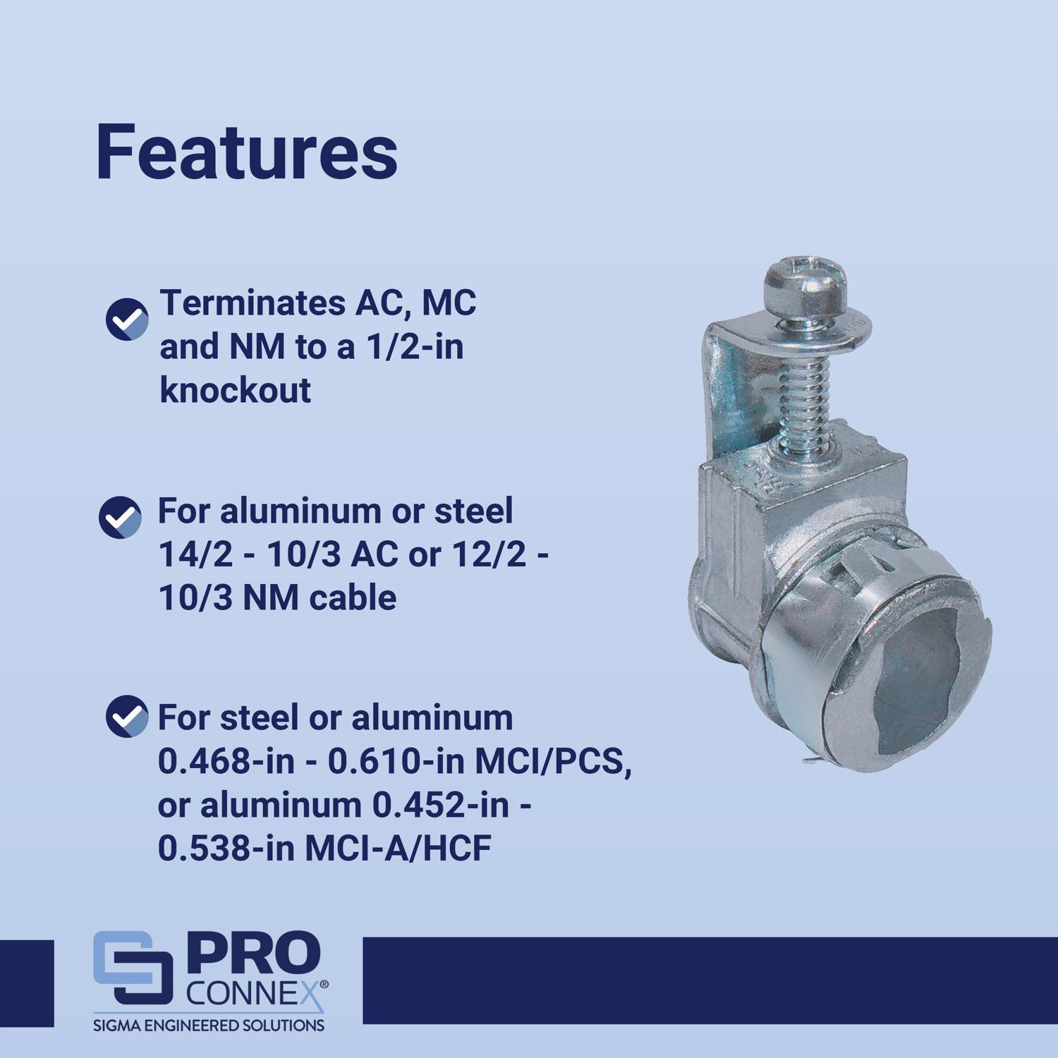Sigma Engineered Solutions Snap Lock 3/8 in. D Die-Cast Zinc Saddle Connector For AC, MC and NM 1 pk