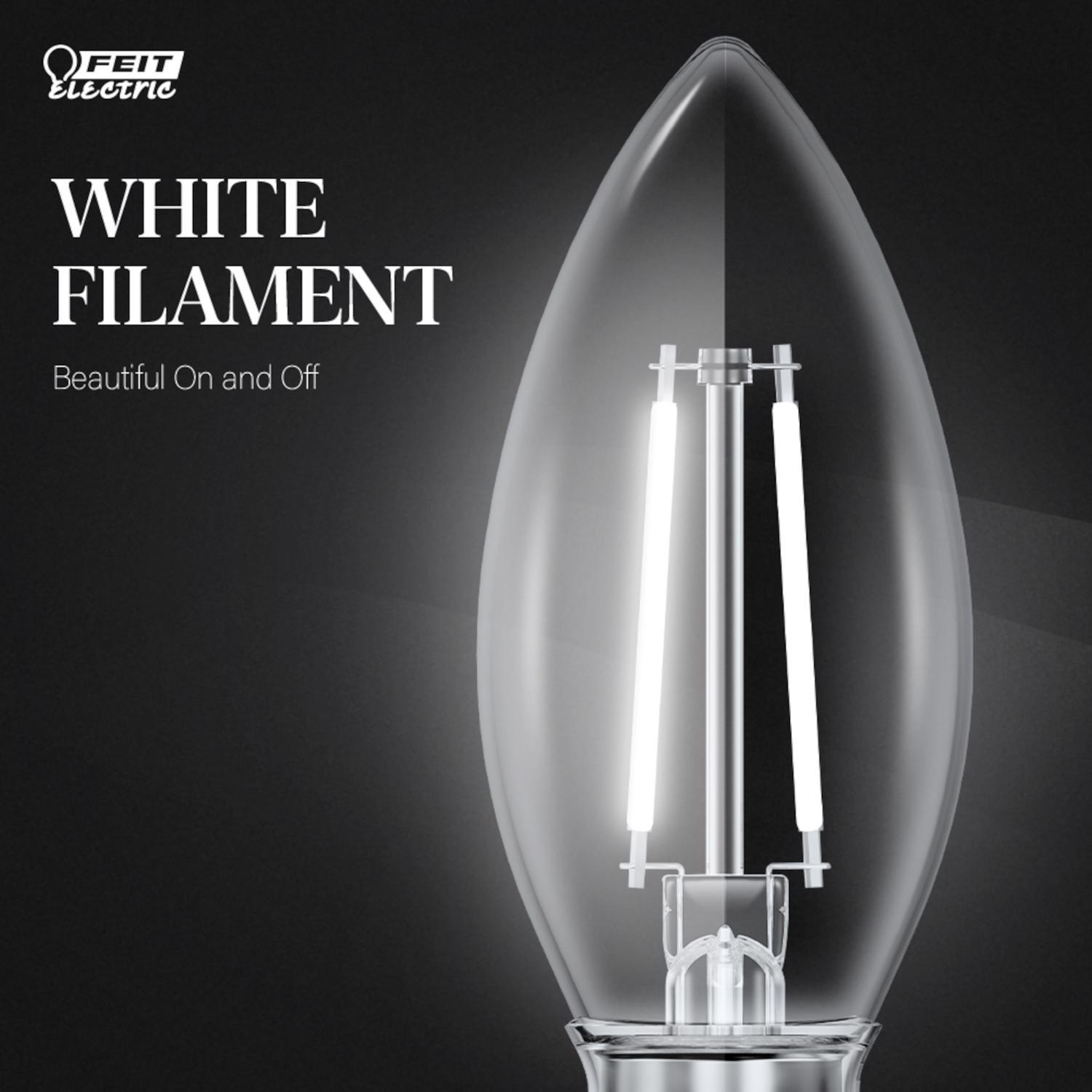 Feit White B10 E12 (Candelabra) Filament LED Bulb Soft White 100 Watt Equivalence 2 pk