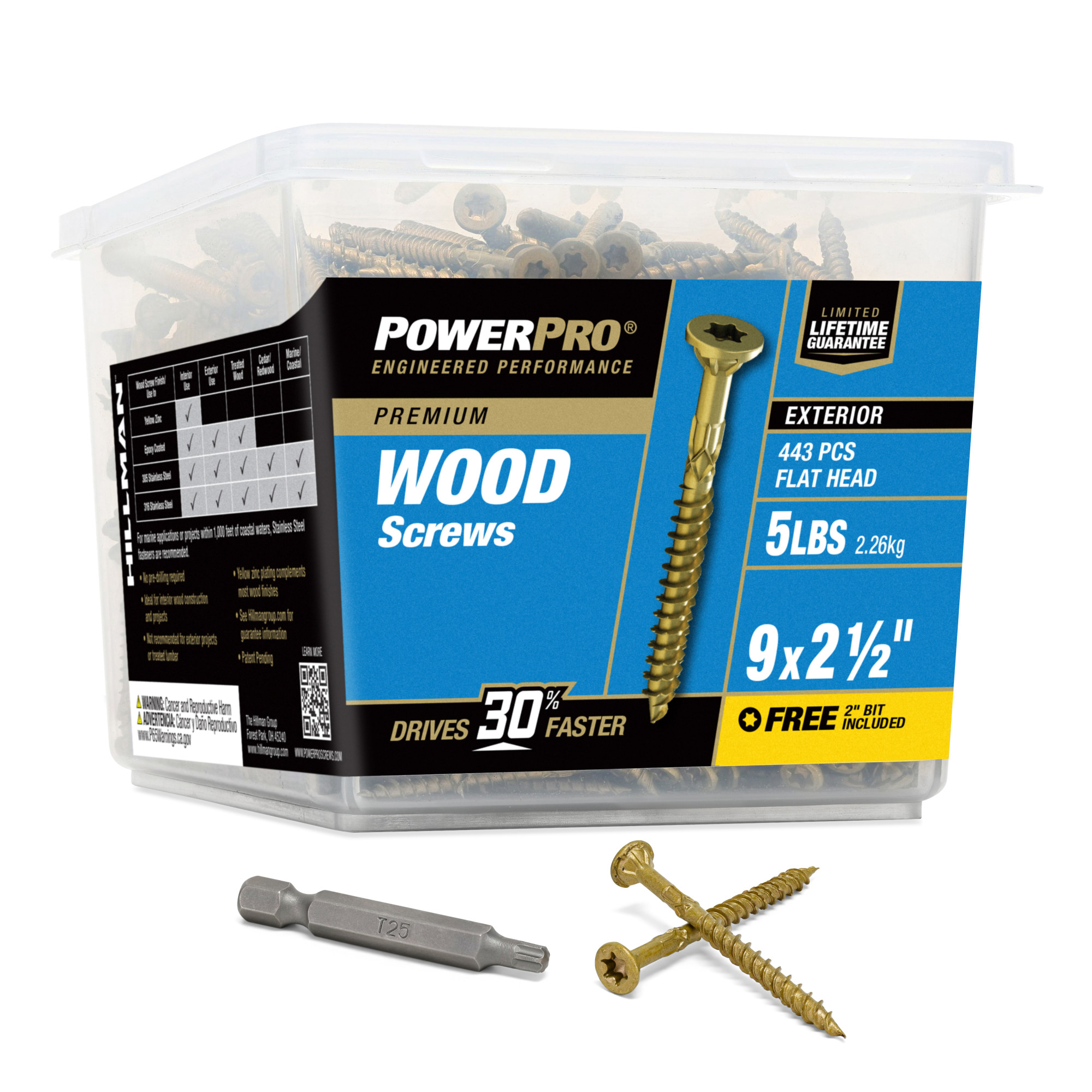 Power Pro Premium Exterior Wood Screws (#9 x 2-1/2 in.) - 443 pc
