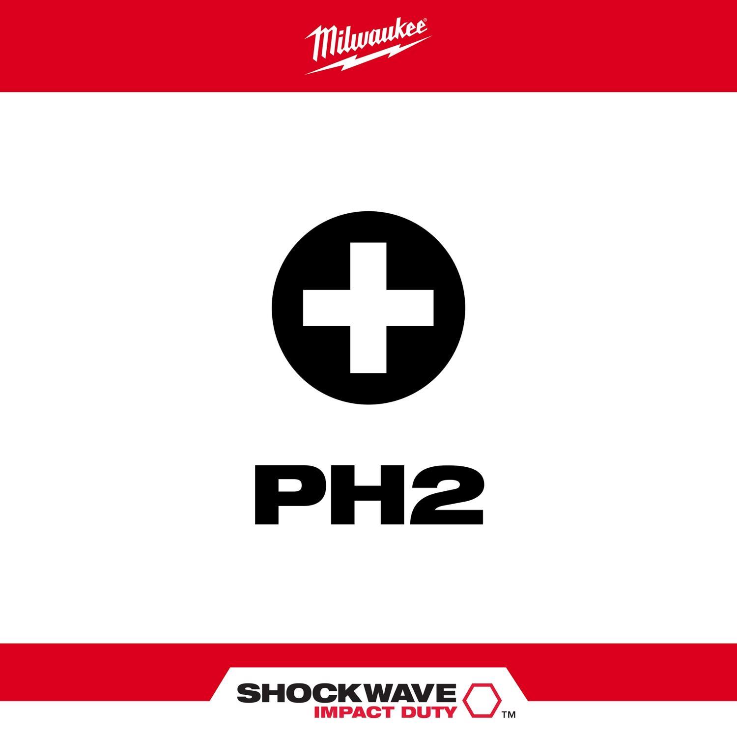 Milwaukee Shockwave Phillips #2 in. drive X 1 in. L Impact Insert Bit Alloy Steel 15 pc