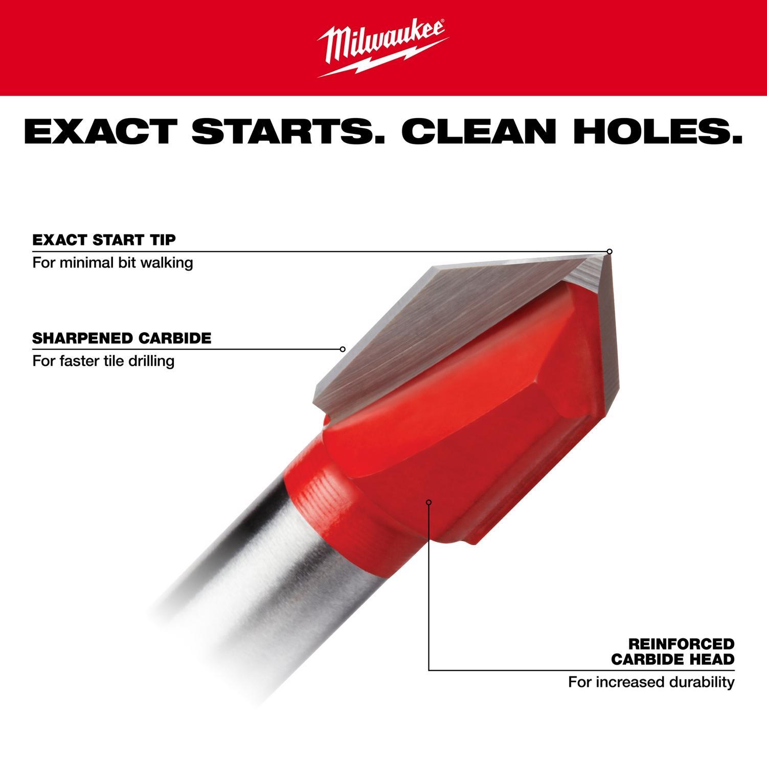 Milwaukee 1/8 in. X 2 in. L Carbide Tipped Glass/Tile Drill Bit Round Shank 1 pc