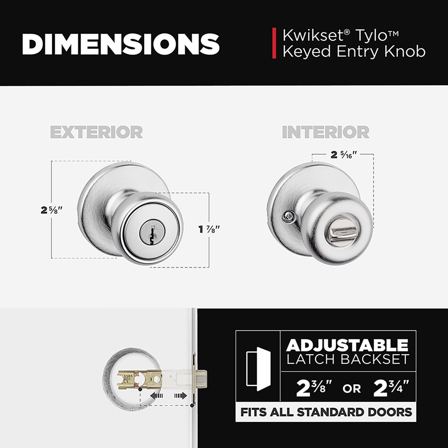 Kwikset Tylo Satin Chrome Entry Door Knob 1-3/4 in.