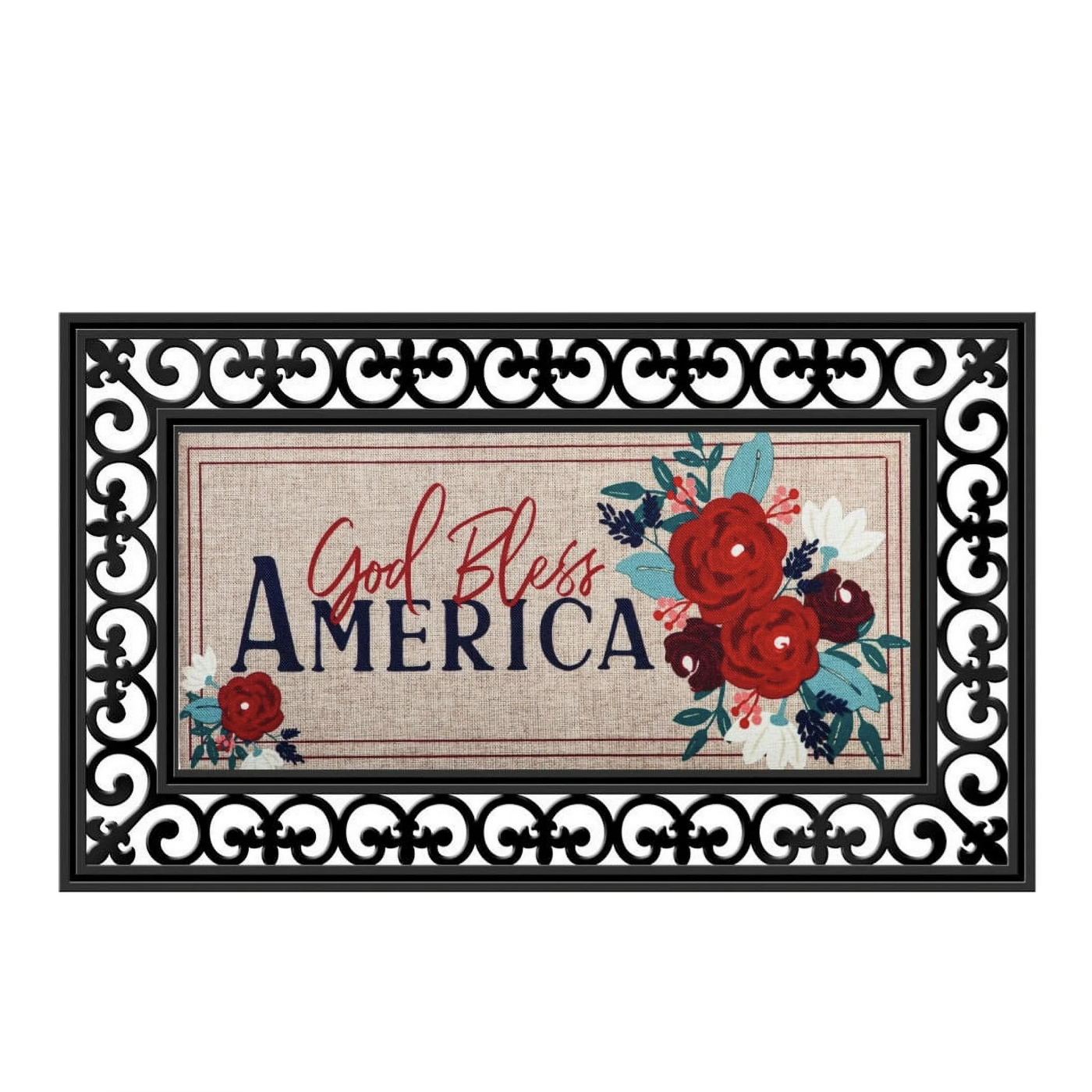 Evergreen Flag Seasonal Sassafras Interchangeable Mat and Tray - Patriotic Floral God Bless America