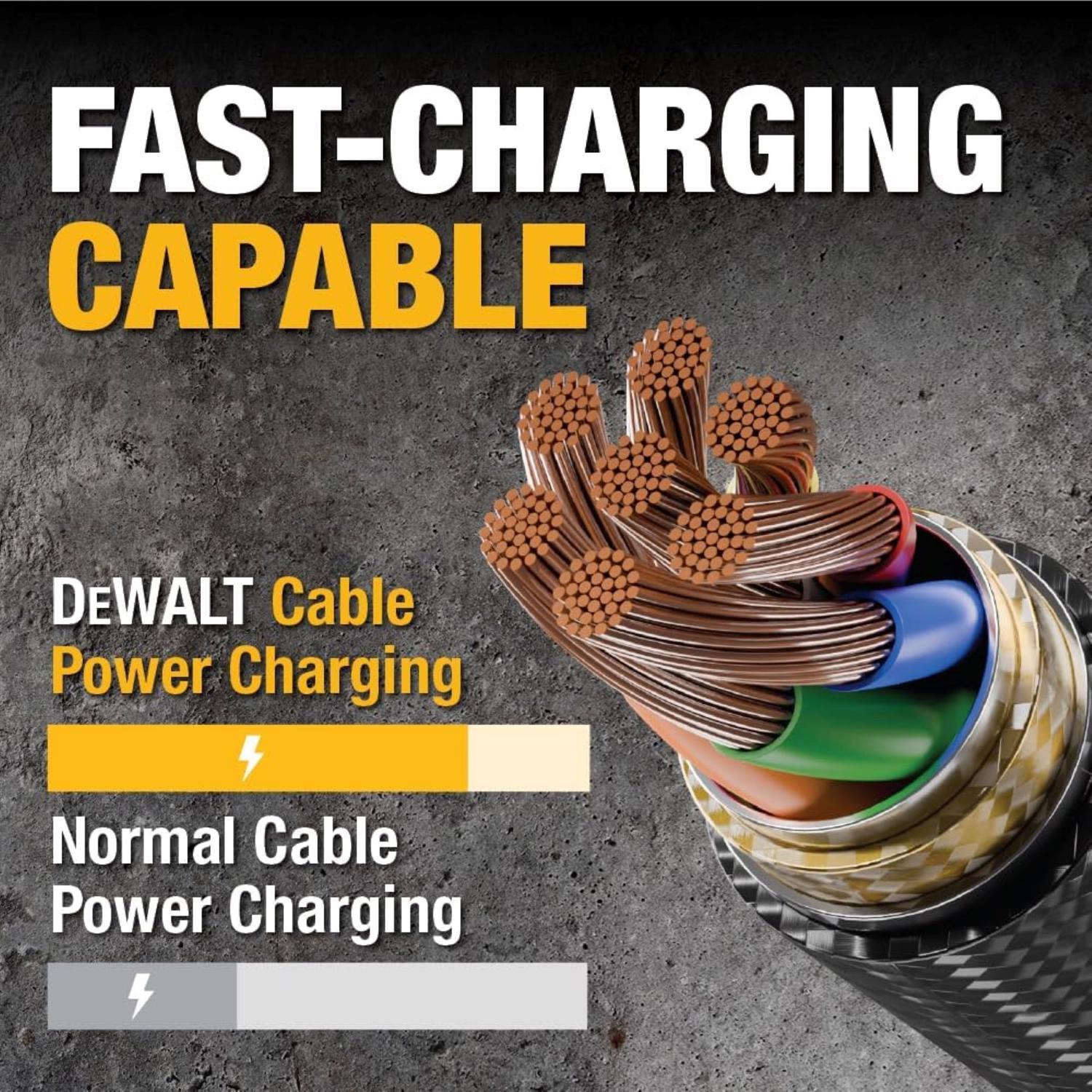 DeWalt Type C to Type C Cable 4 ft. Black/Yellow