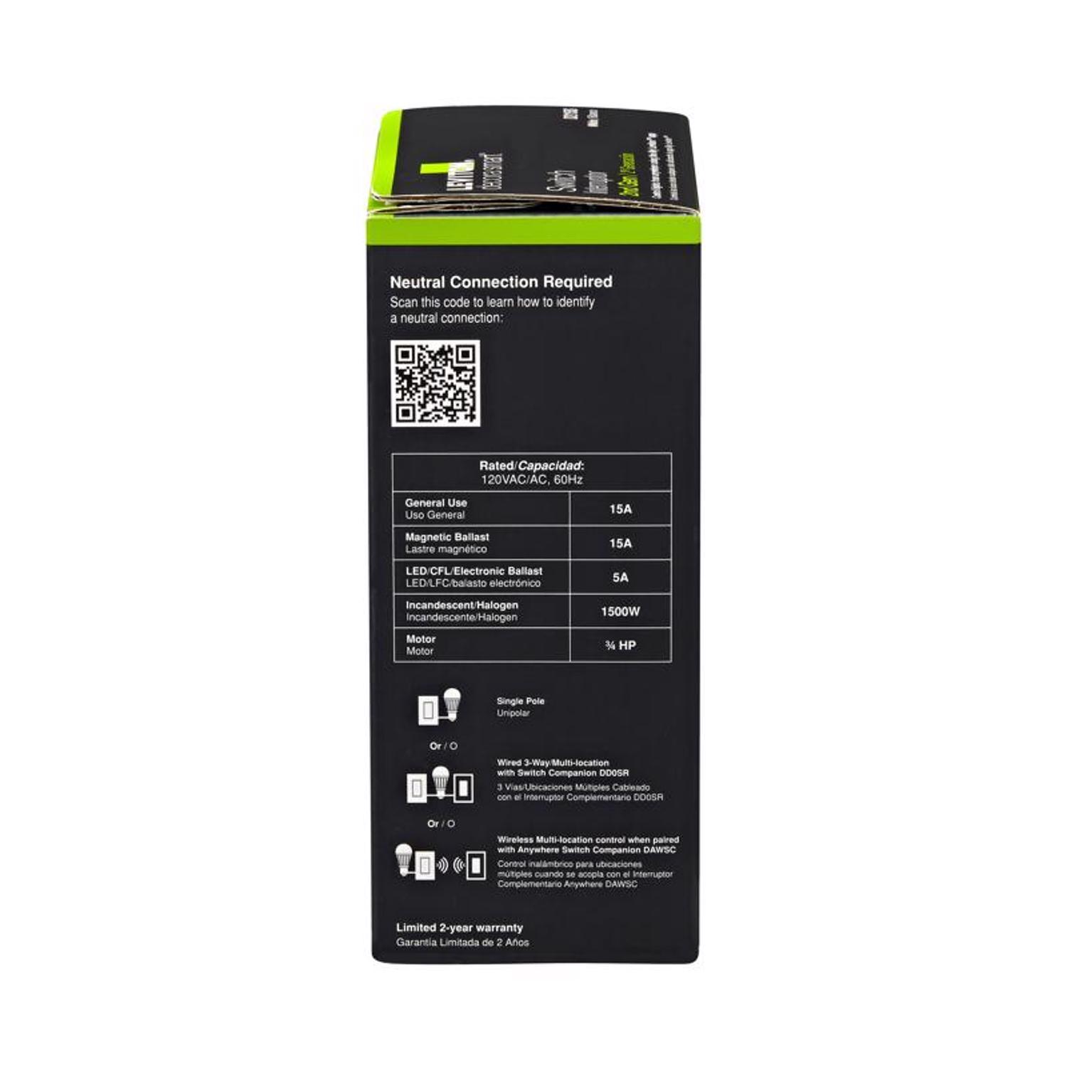 Leviton Decora 15 amps WiFi Smart Smart-Enabled Switch White 1 pk