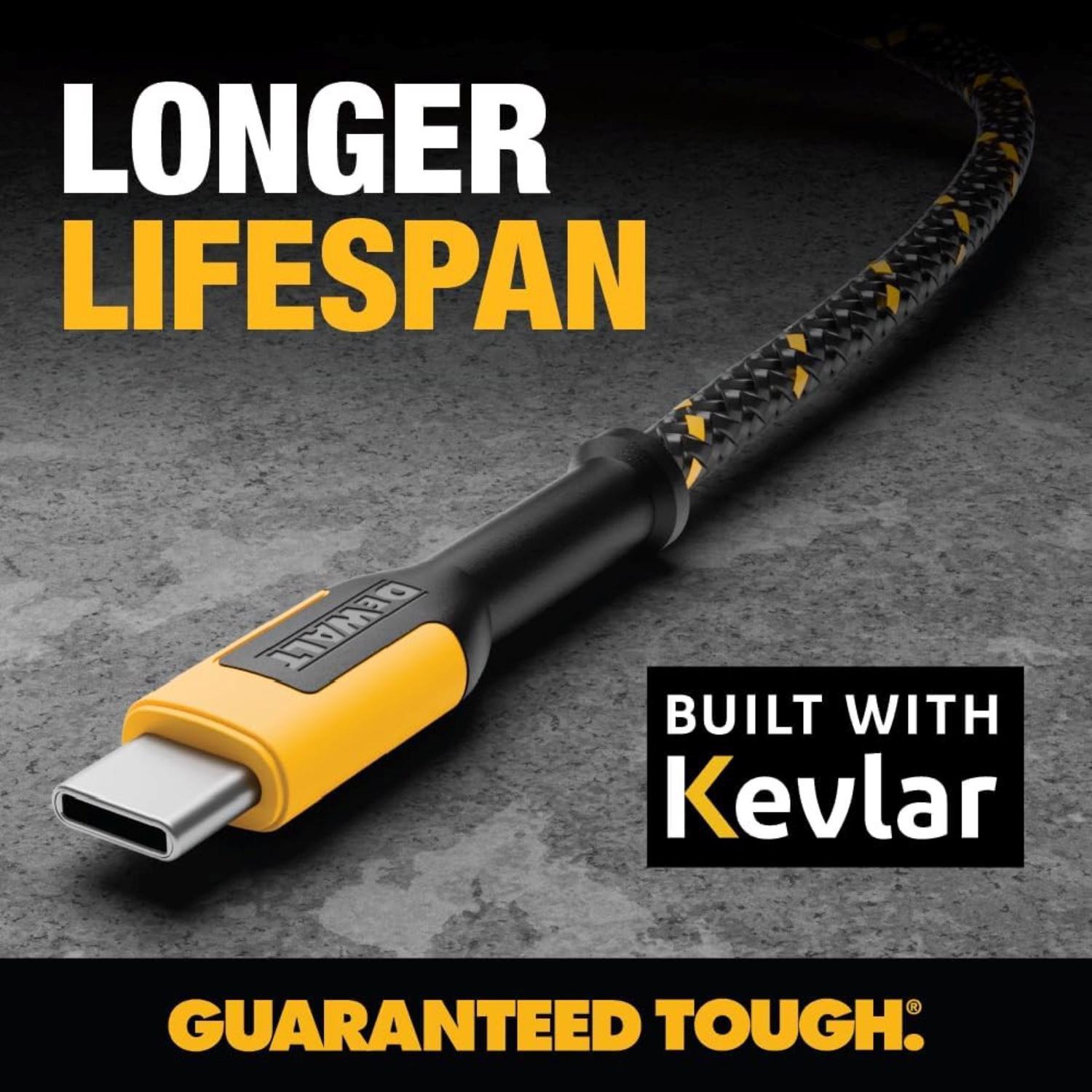 DeWalt Type C to Type C Cable 4 ft. Black/Yellow