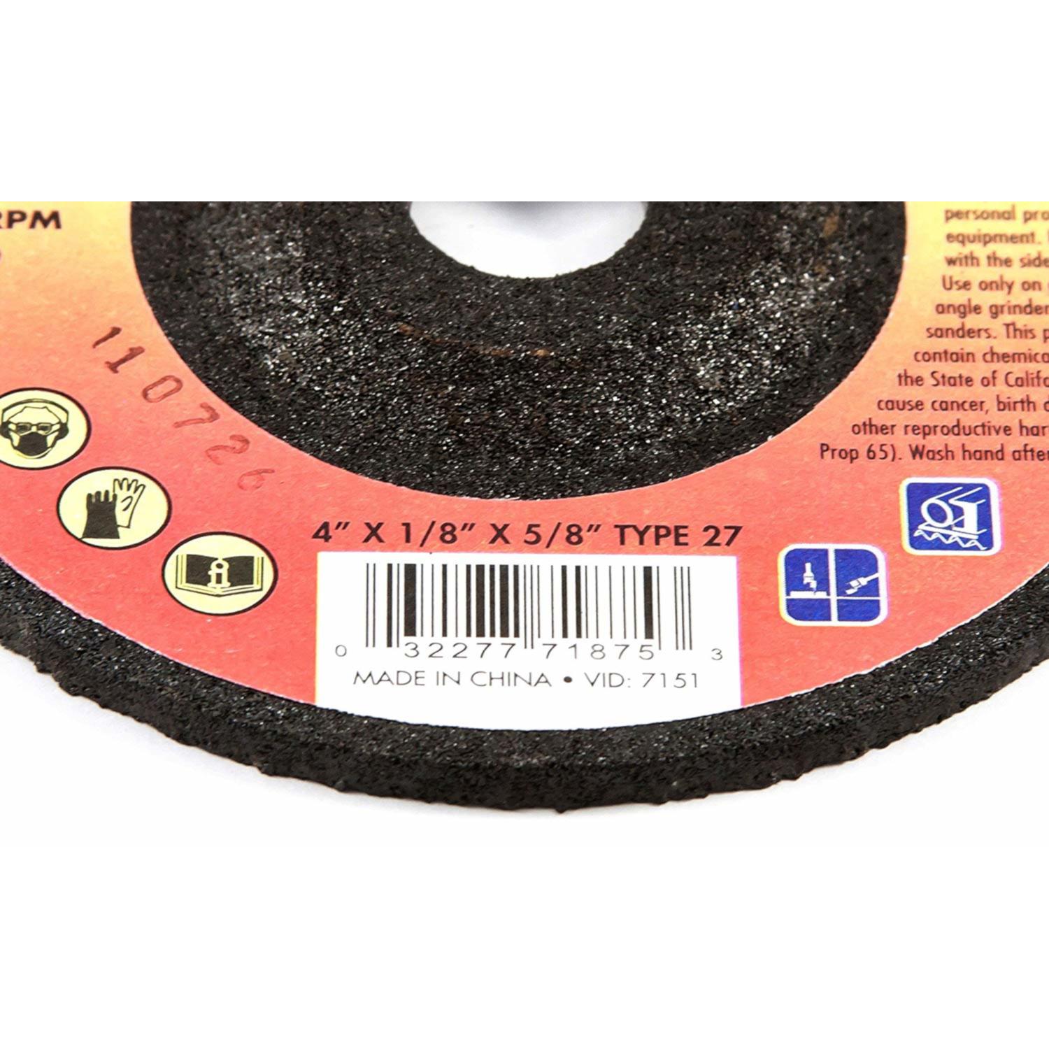 Forney 4 in. D X 5/8 in. in. X 1/8 in. thick Metal Grinding Wheel 1 pc