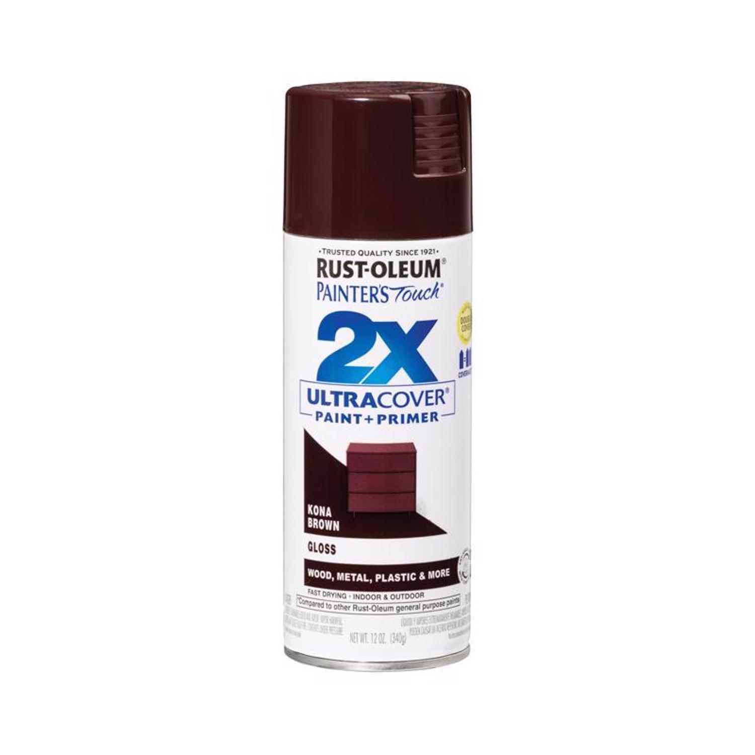 Rust-Oleum Painter's Touch 2X Ultra Cover Gloss Kona Brown Paint+Primer Spray Paint 12 oz