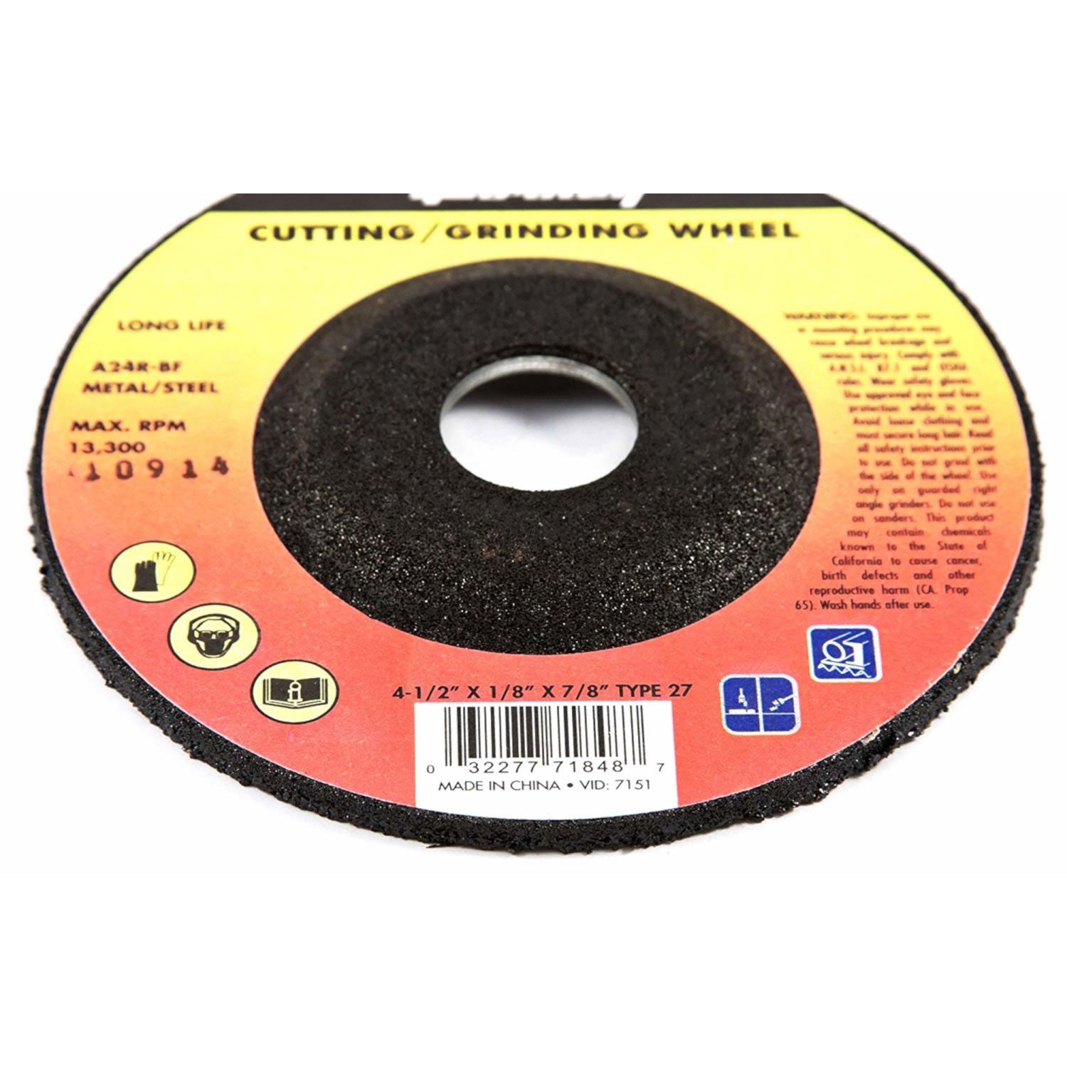 Forney 4-1/2 in. D X 7/8 in. in. X 1/8 in. thick Metal Grinding Wheel 1 pc