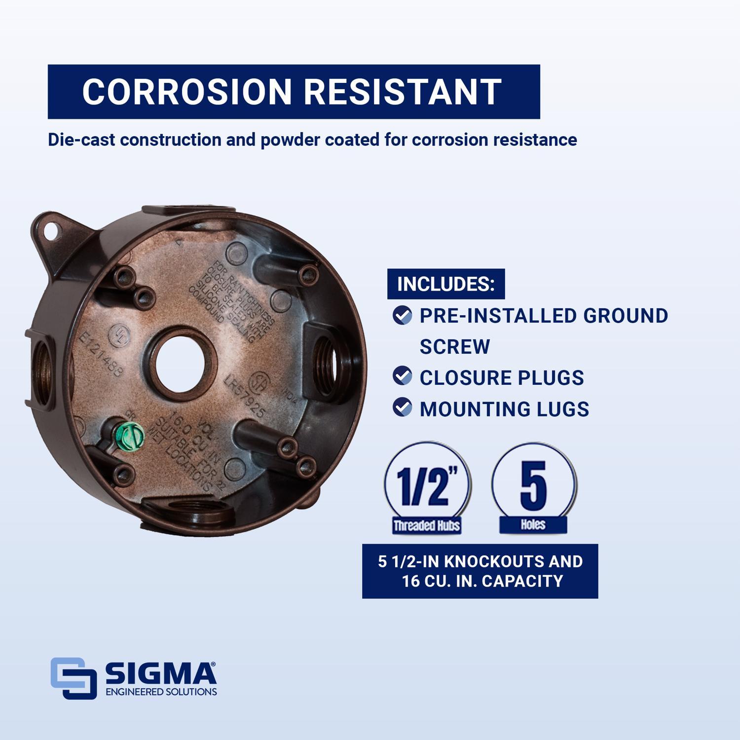Sigma Engineered Solutions New Work 16 cu in Round Die-Cast Metal Weatherproof Box Bronze