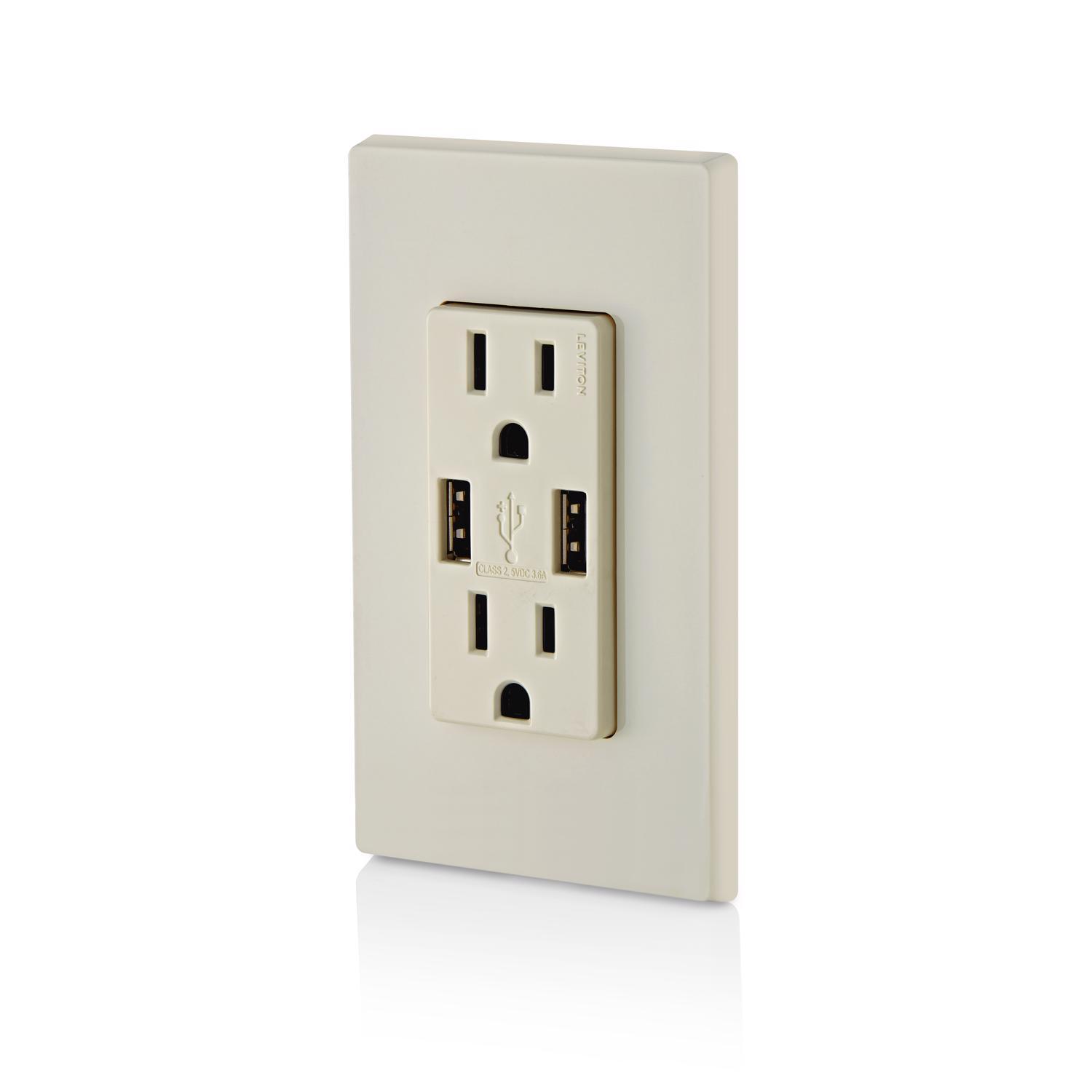 Leviton Decora 15 amps 125 V Duplex Light Almond Outlet and USB Charger 5-15R 1 pk