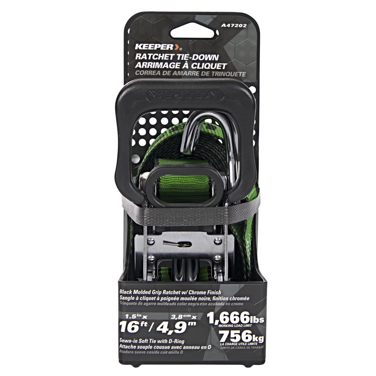 Keeper 1.5 in. W X 16 ft. L Green Ratchet Tie Down Strap 1666 lb 1 pk