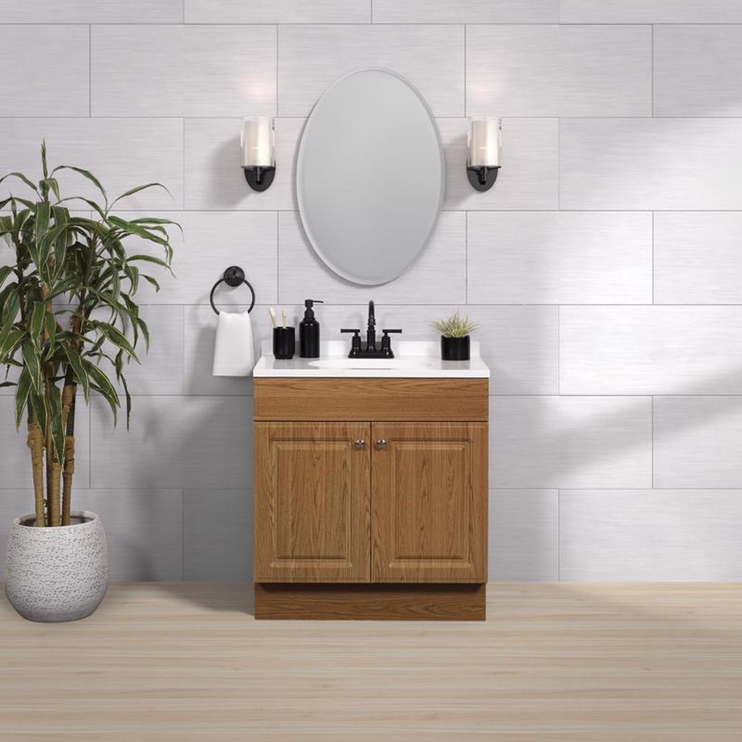 Zenna Home Single Oak Bathroom Vanity 30 in. W X 18 in. D X 35 in. H