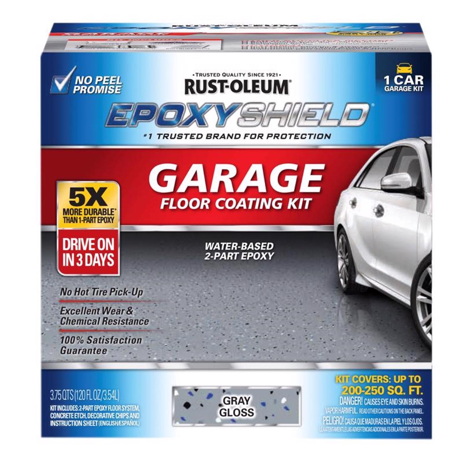 Rust-Oleum Epoxyshield Gloss Gray Water-Based Amine Cured Epoxy Garage Floor Coating Kit 1 gal