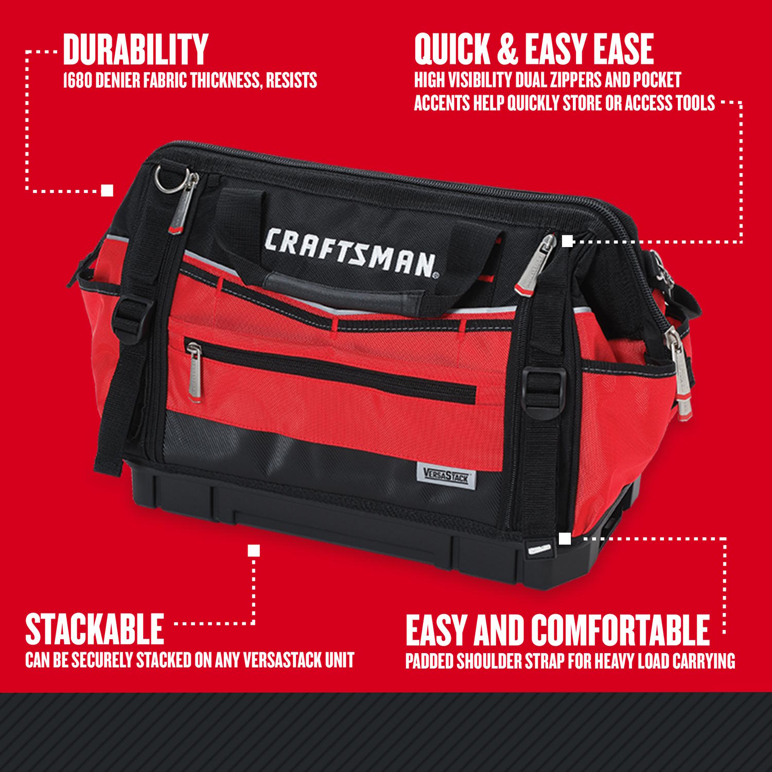 CRAFTSMAN VERSASTACK 8.5 in. W X 13.5 in. H Polyester Tool Bag 31 pocket Black/Red 1 pc
