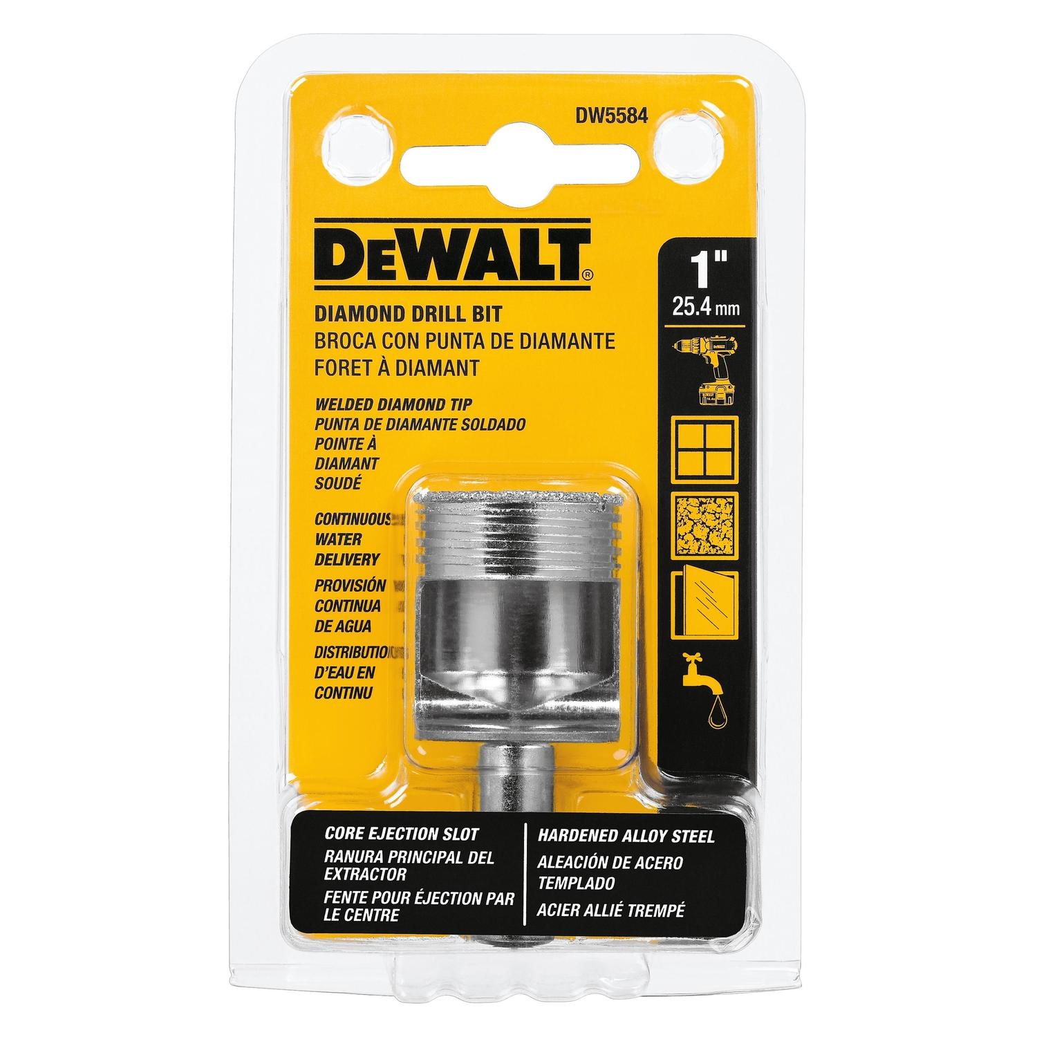 DEWALT 1 in. X 2-1/4 in. L Diamond Tipped Tile Drill Bit Straight Shank 1 pc