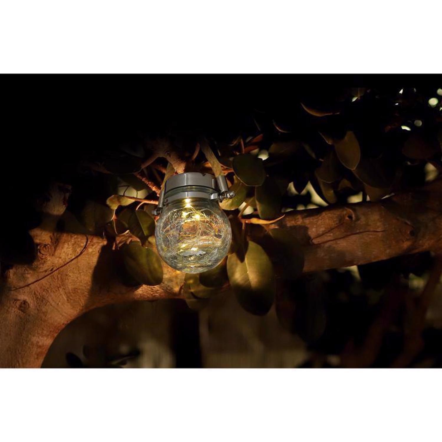 Feit Solar Fixtures 3.7 in. Solar Power Glass Round Coach Lantern Clear Crackle Jar w/Fairy Lights