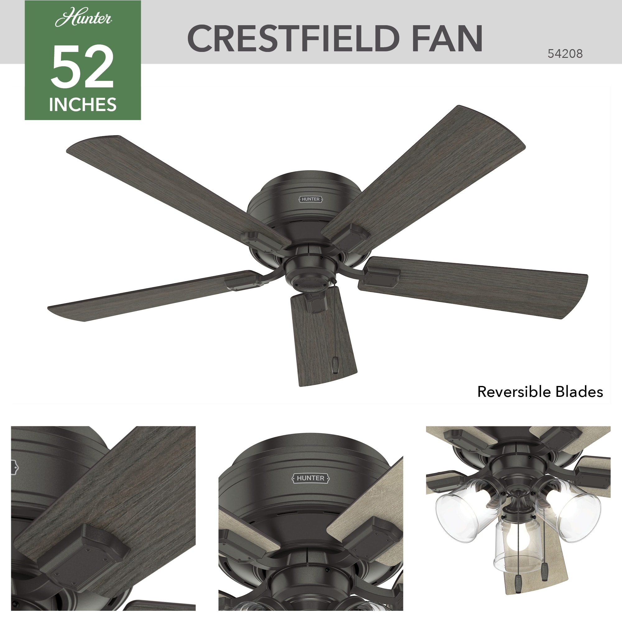 Hunter Crestfield 52 in. Bronze LED Indoor Ceiling Fan