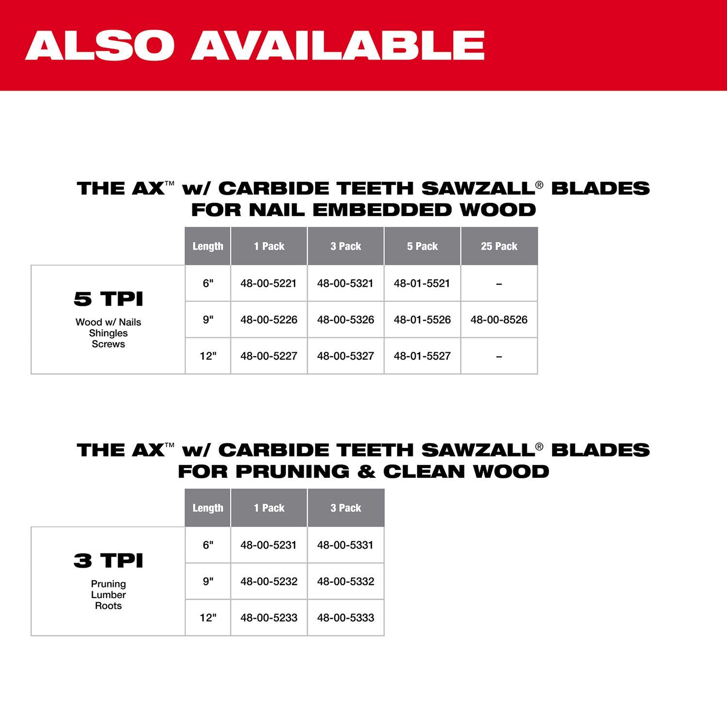 Milwaukee AX 9 in. Carbide Demolition Reciprocating Saw Blade 5 TPI 1 pk