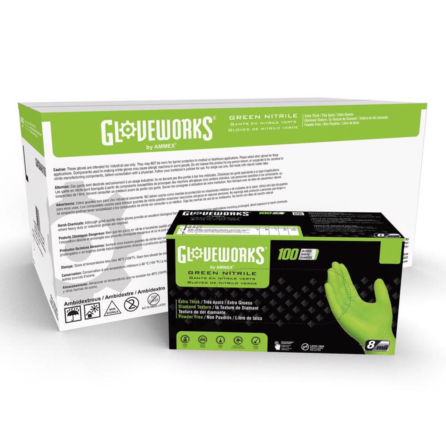 Gloveworks Nitrile Disposable Gloves X-Large Green Powder Free 100 pk