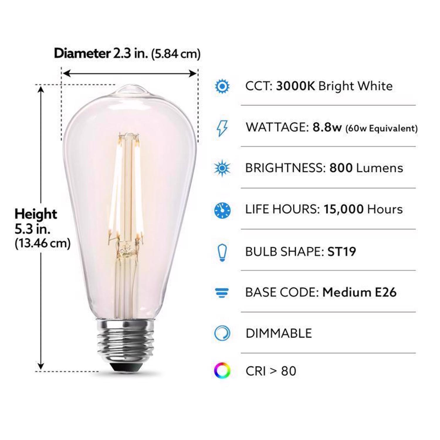 Feit ST19 E26 (Medium) Filament LED Bulb Soft White 100 Watt Equivalence 2 pk