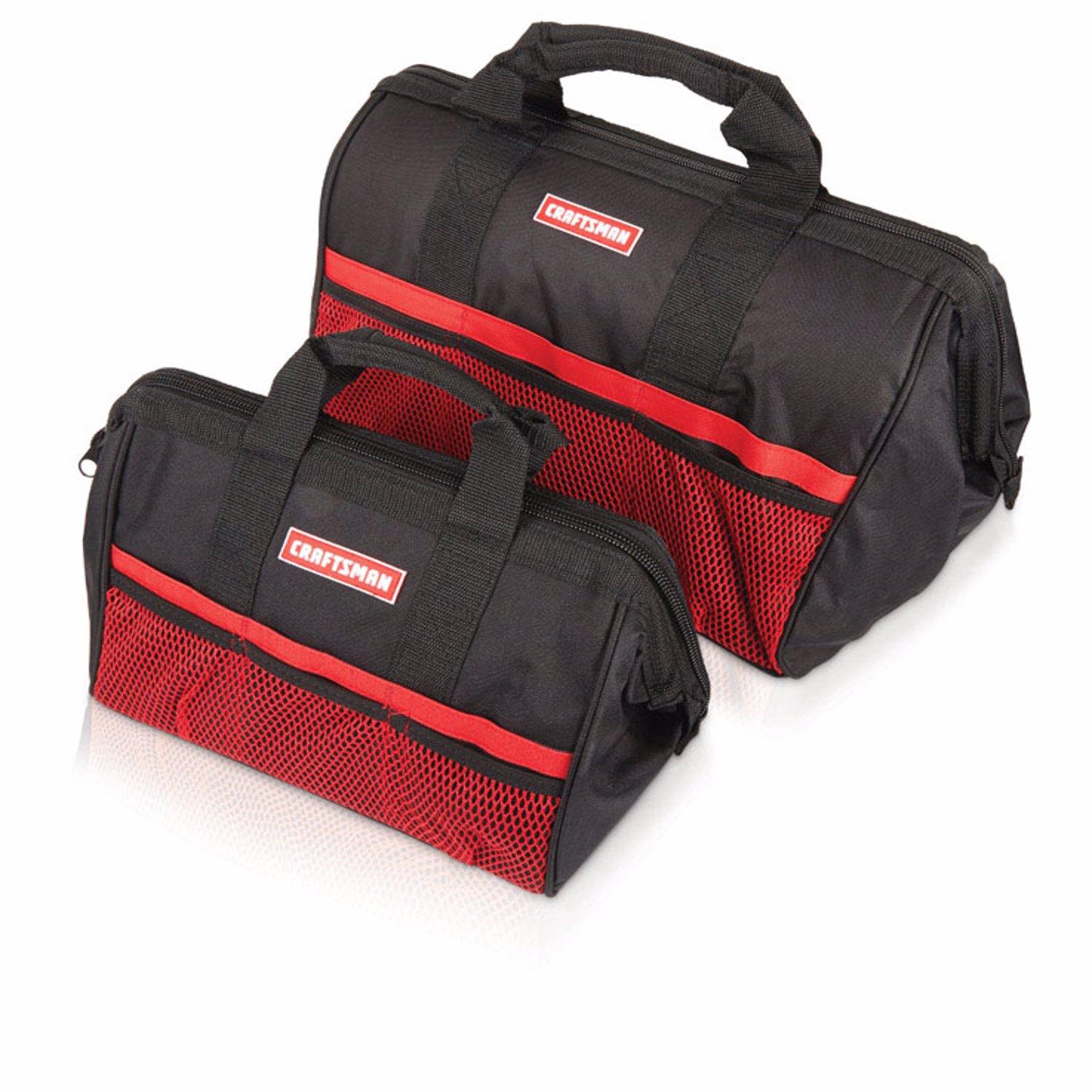 CRAFTSMAN 13 in. W X 18 in. H Ballistic Nylon Tool Bag Set Black/Red 2 pc