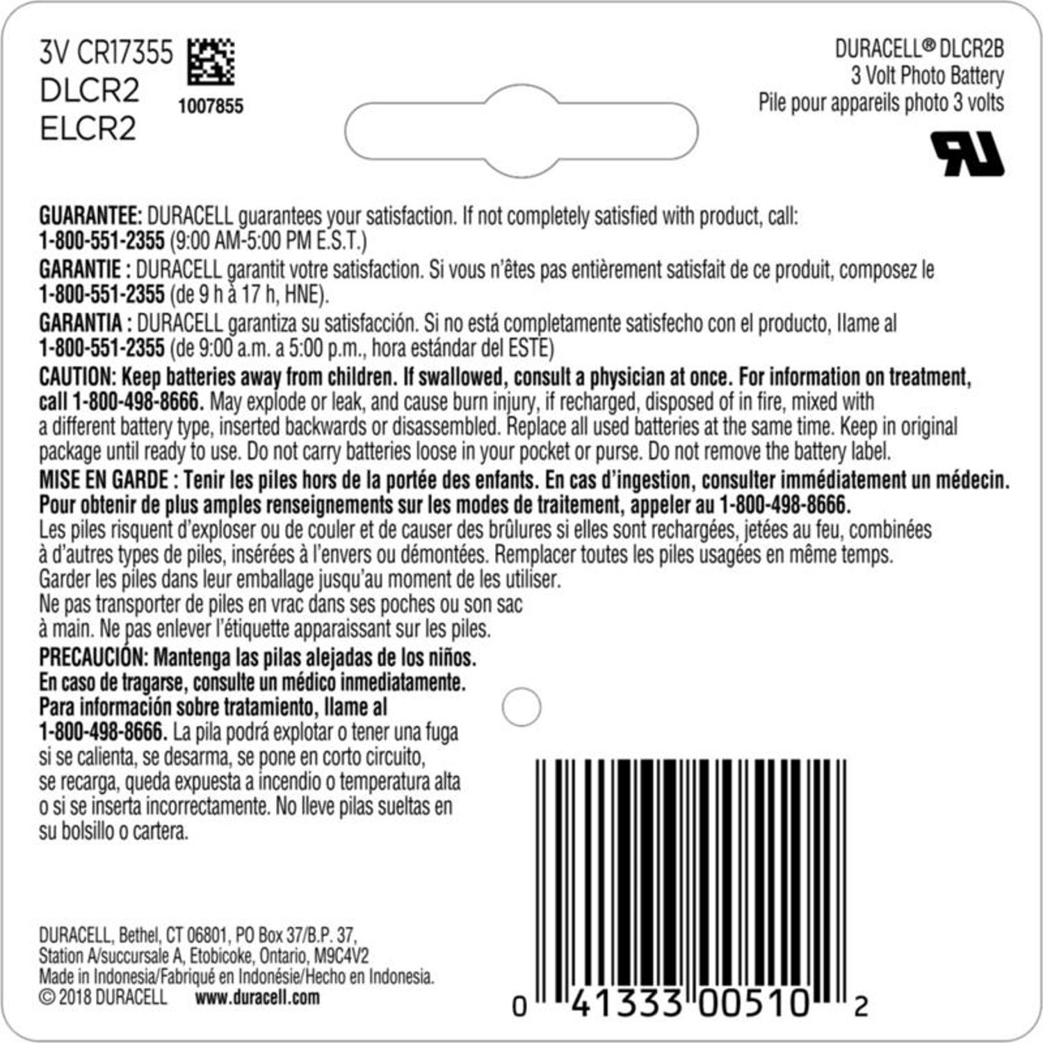 Duracell Lithium CR2 3 V 1000 mAh Camera Battery 1 pk